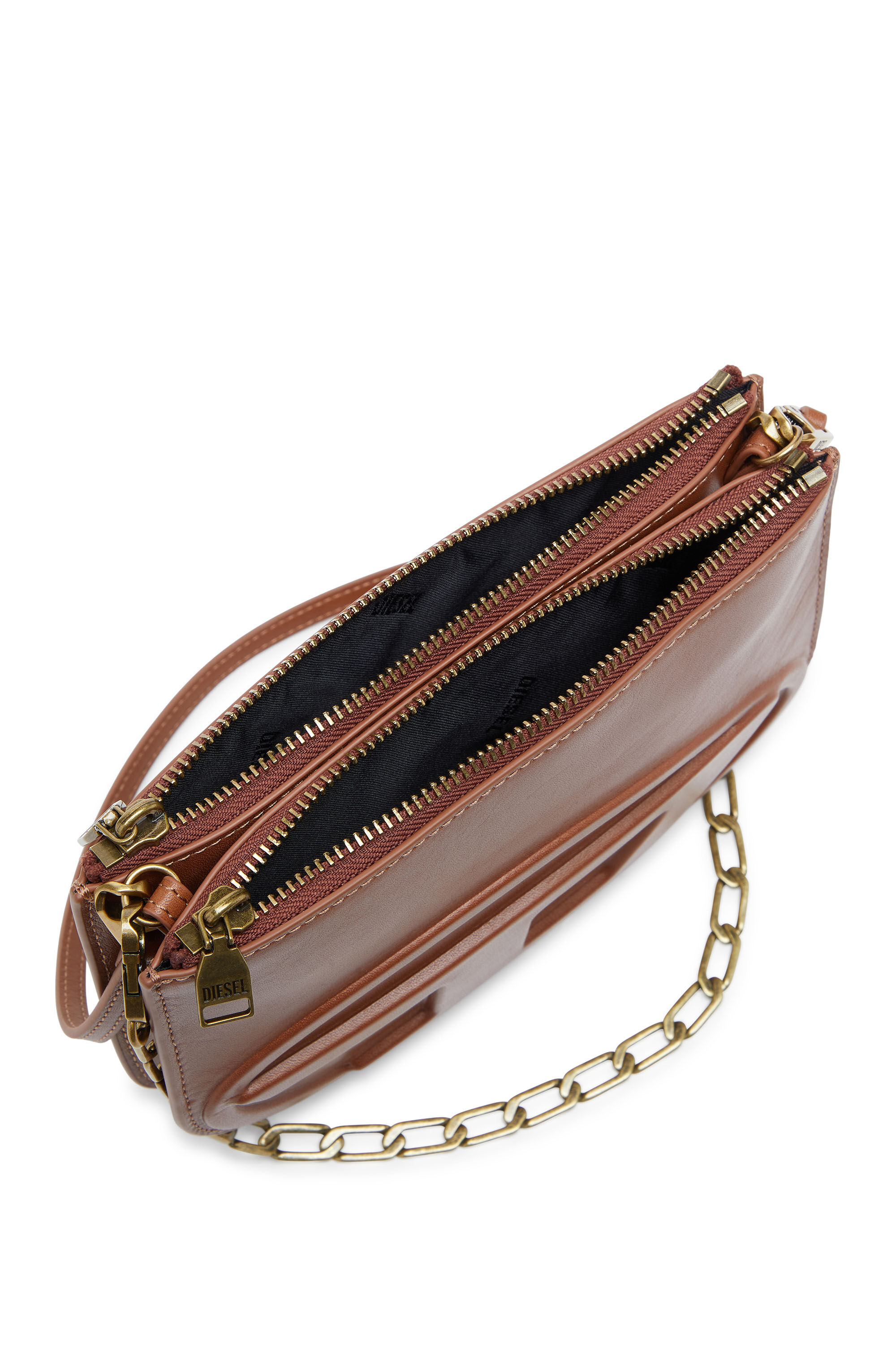 Women's 1DR Twin-Double-pouch shoulder bag in pull-up leather