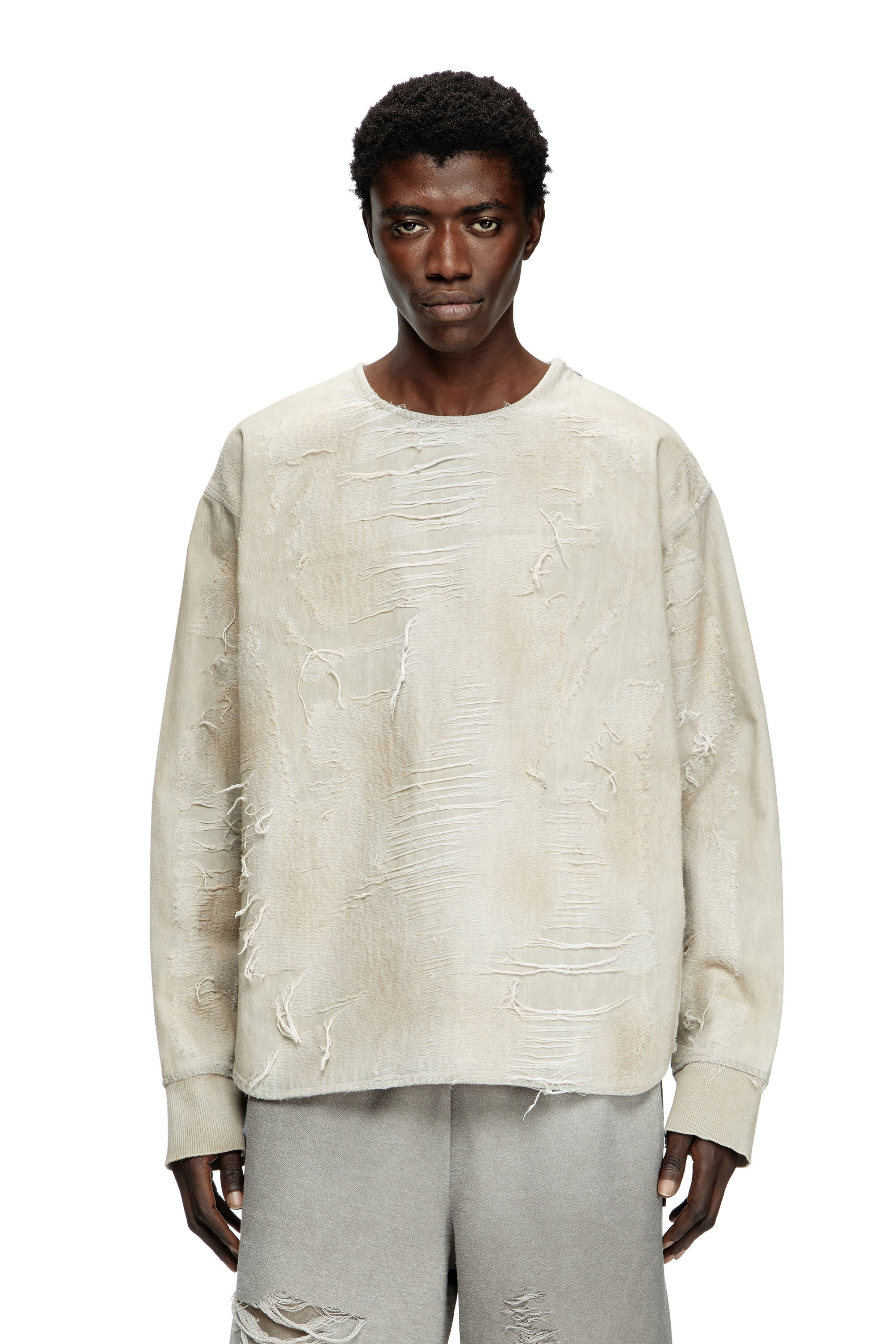 Diesel - D-JUST-FSG1, Man's Sweater in micro-distressed jacquard denim in Light Grey - 3