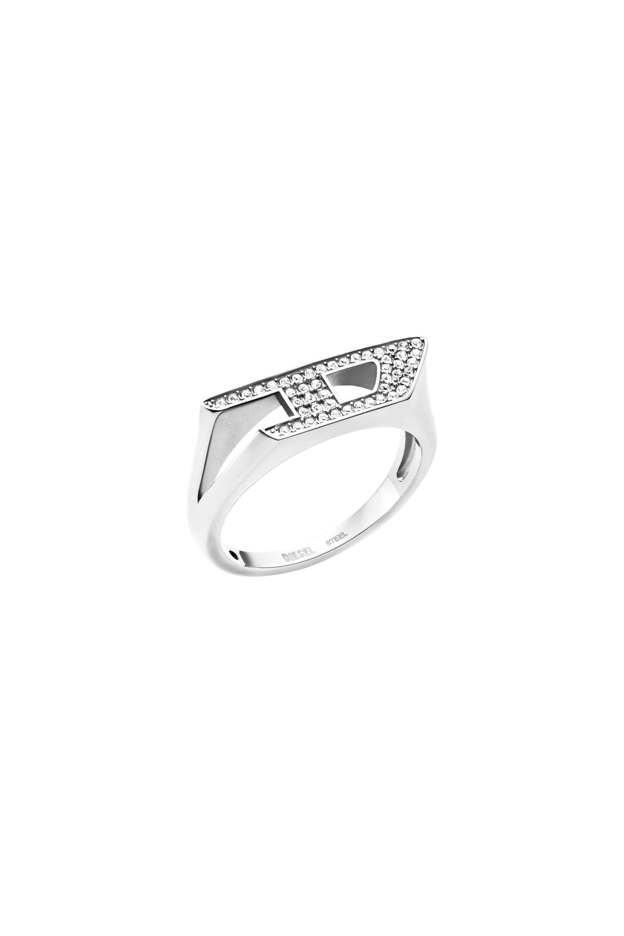 Women's Stainless steel glitz signet ring | Silver | Diesel