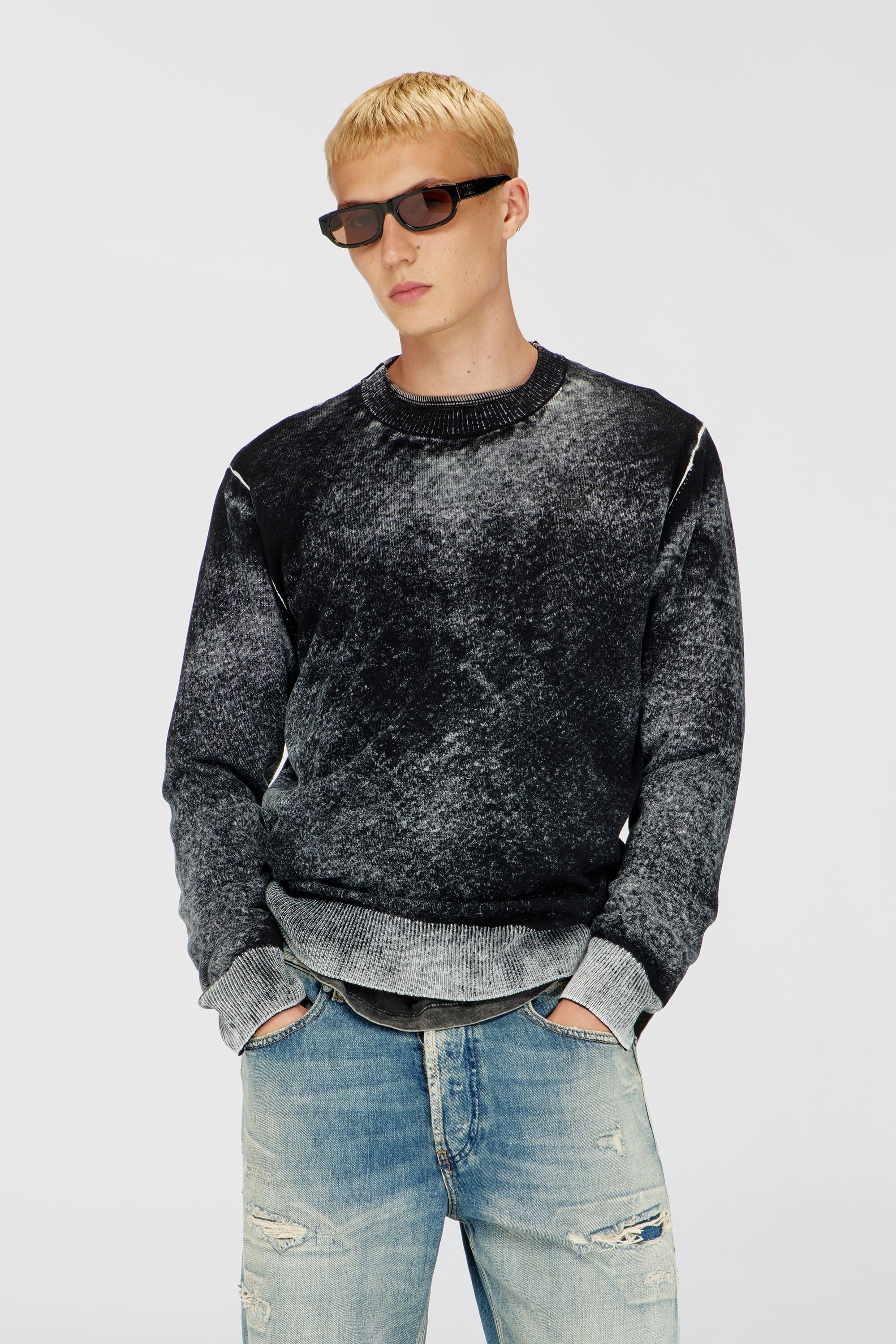 Diesel - K-LAURENT, Man's Jumper with faded reverse print in Black - 3
