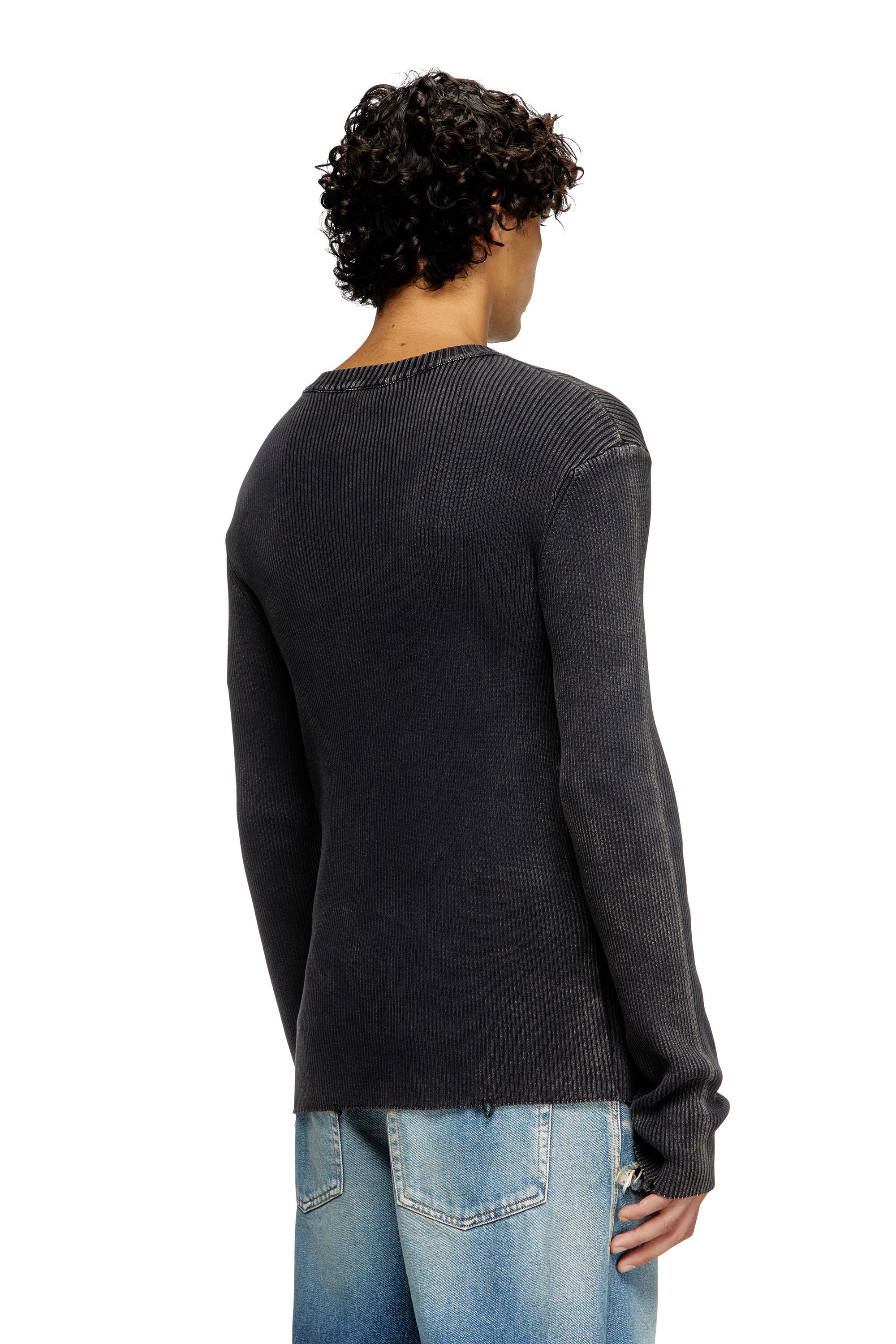 Men's Distressed jumper with cut-out logo | Black | Diesel GB