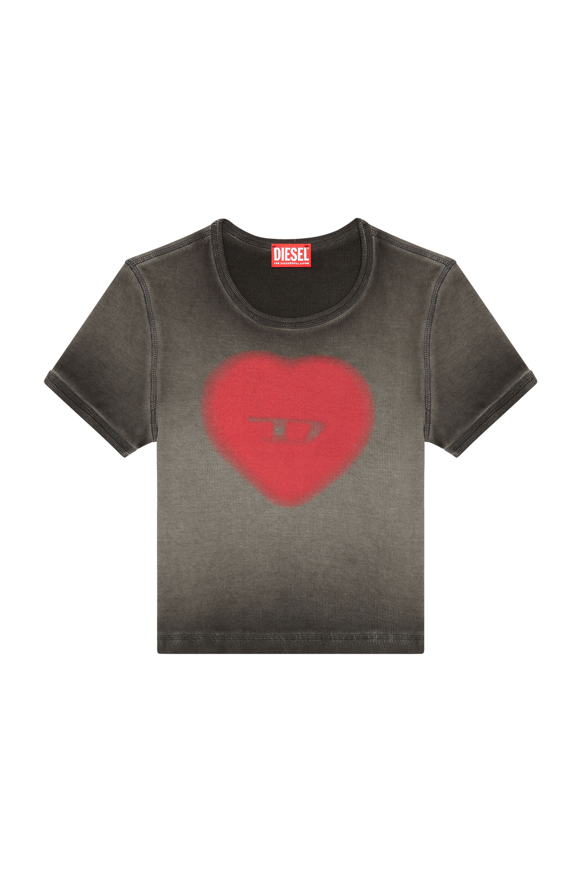 diesel ハートロゴ　tシャツ Women's Ribbed T-shirt with watercolour heart D | Black | Diesel