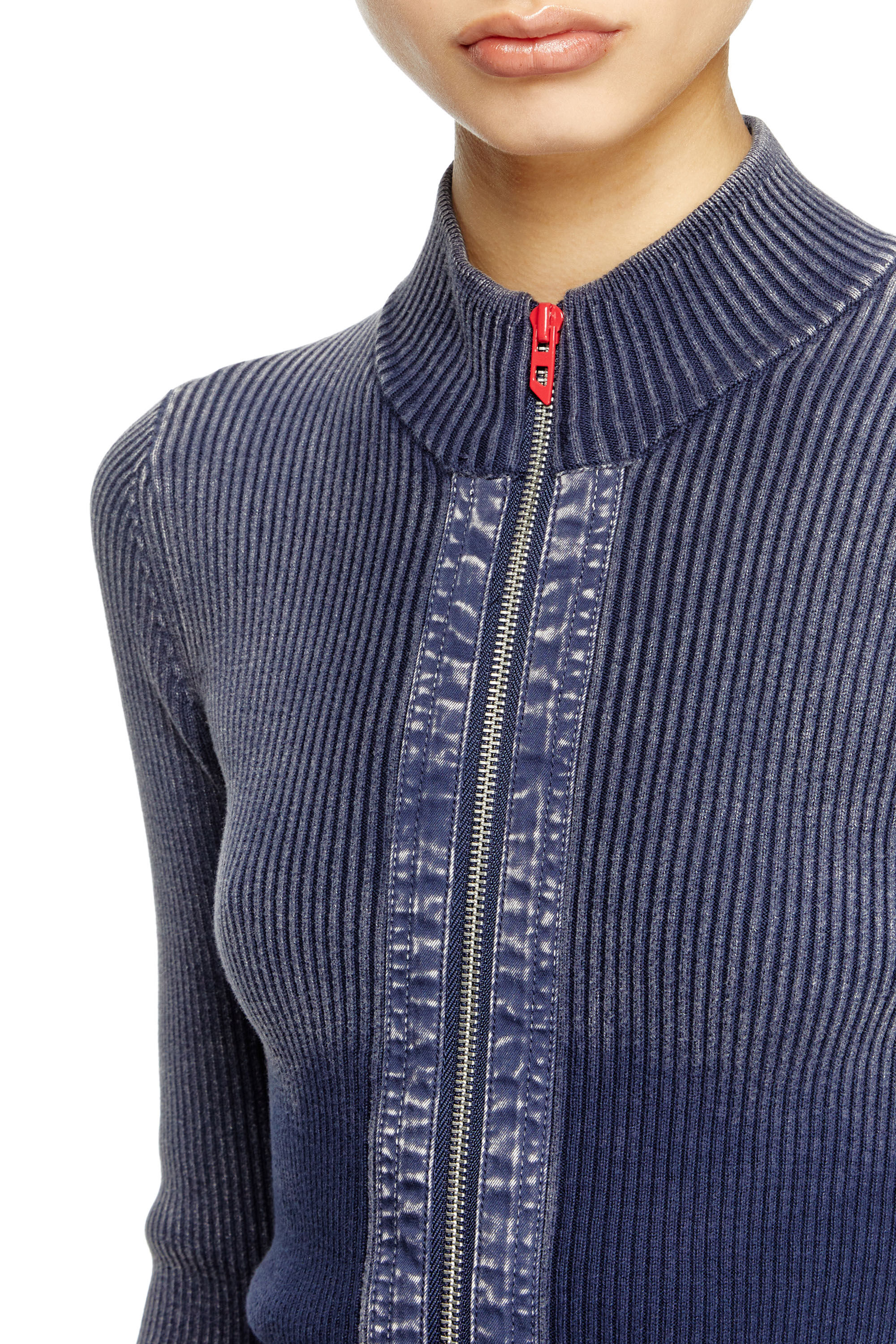 Diesel - M-MELISSA, Woman's Zip-up cardigan with denim cargo pockets in Blue - 4
