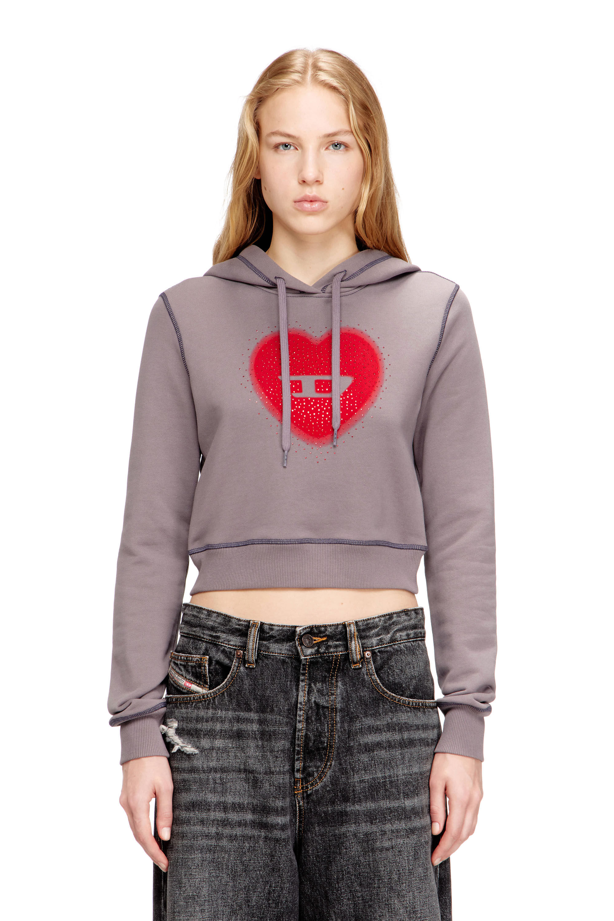 Women's Hoodie with heart print and studs | Violet | Diesel