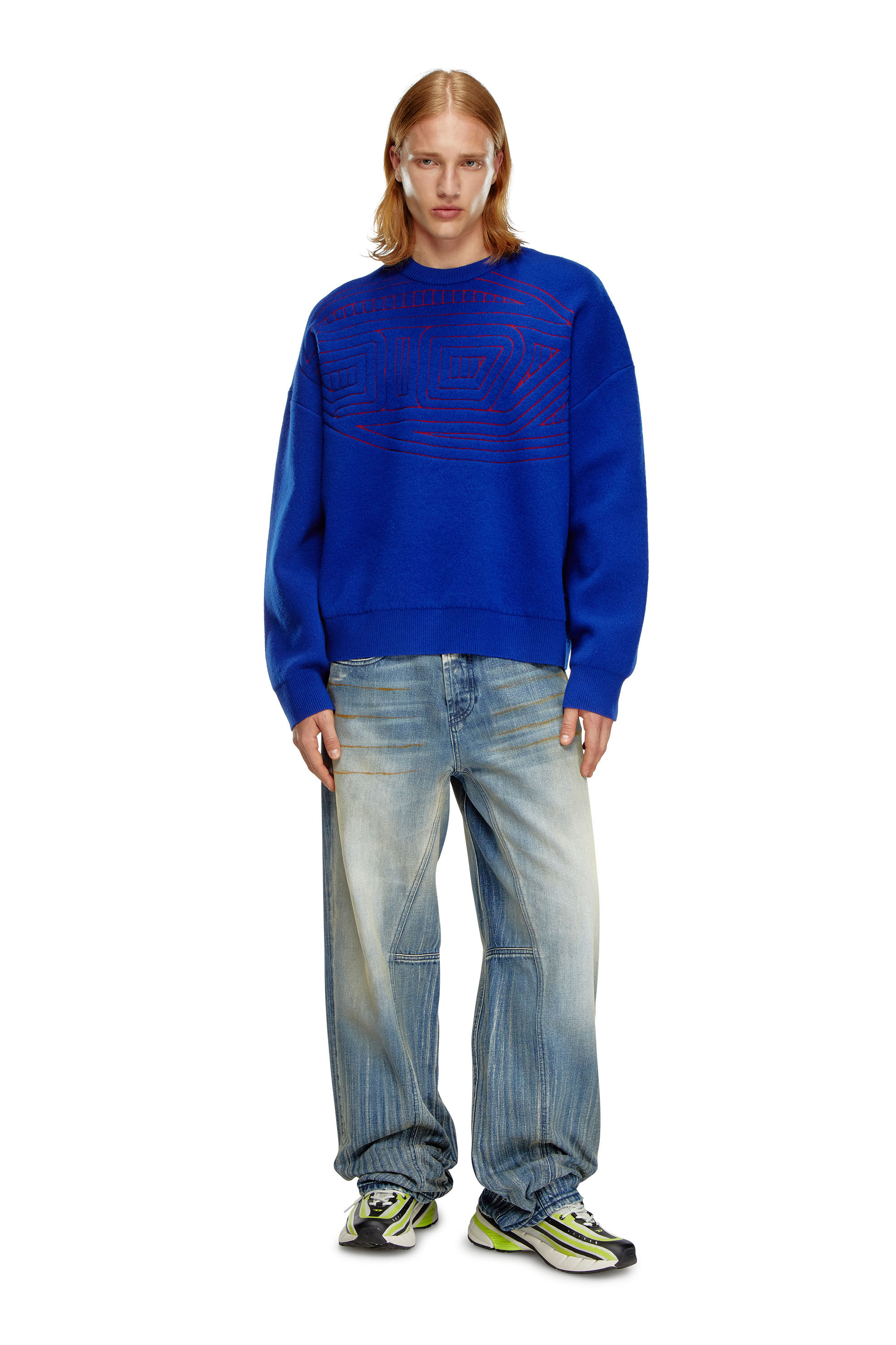 Men's Wool-blend jumper with graphic logo | Blue | Diesel