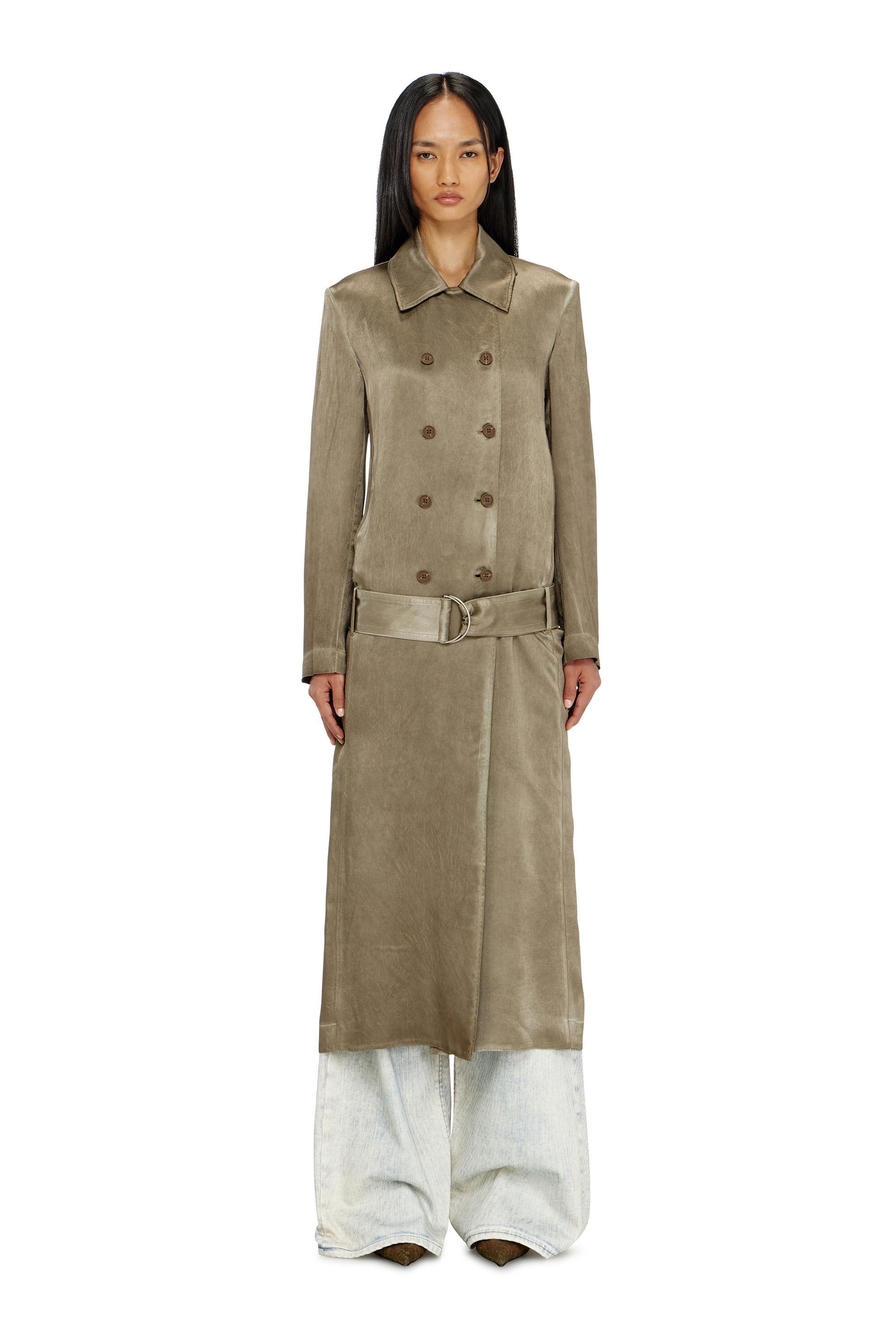 Diesel - G-LADES, Woman's Trench coat in wrinkled satin in Light Brown - 5