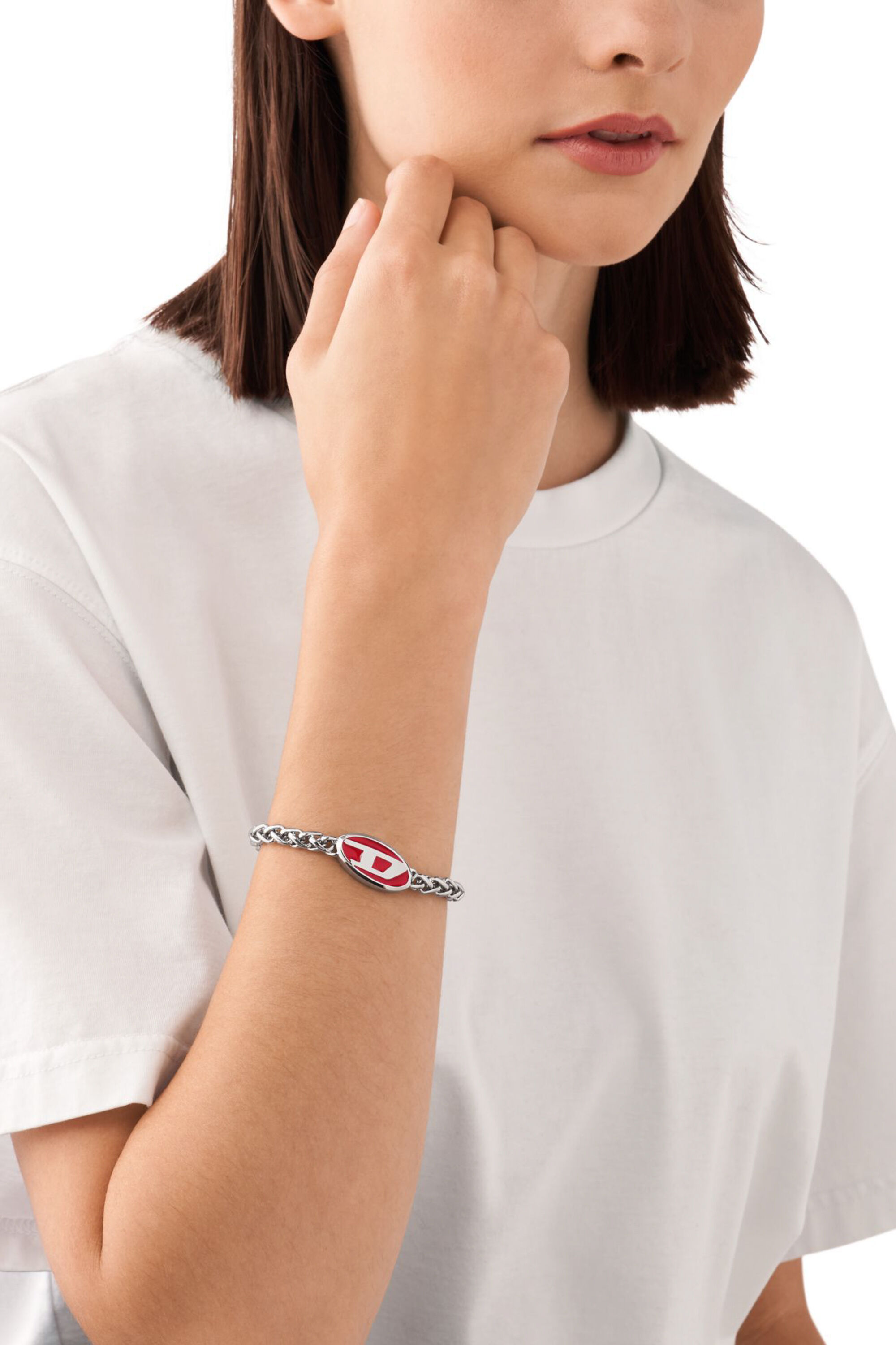 Maison de Dolce. glow knit silver ドルチェ Women's Red enamel and stainless steel chain bracelet | Silver