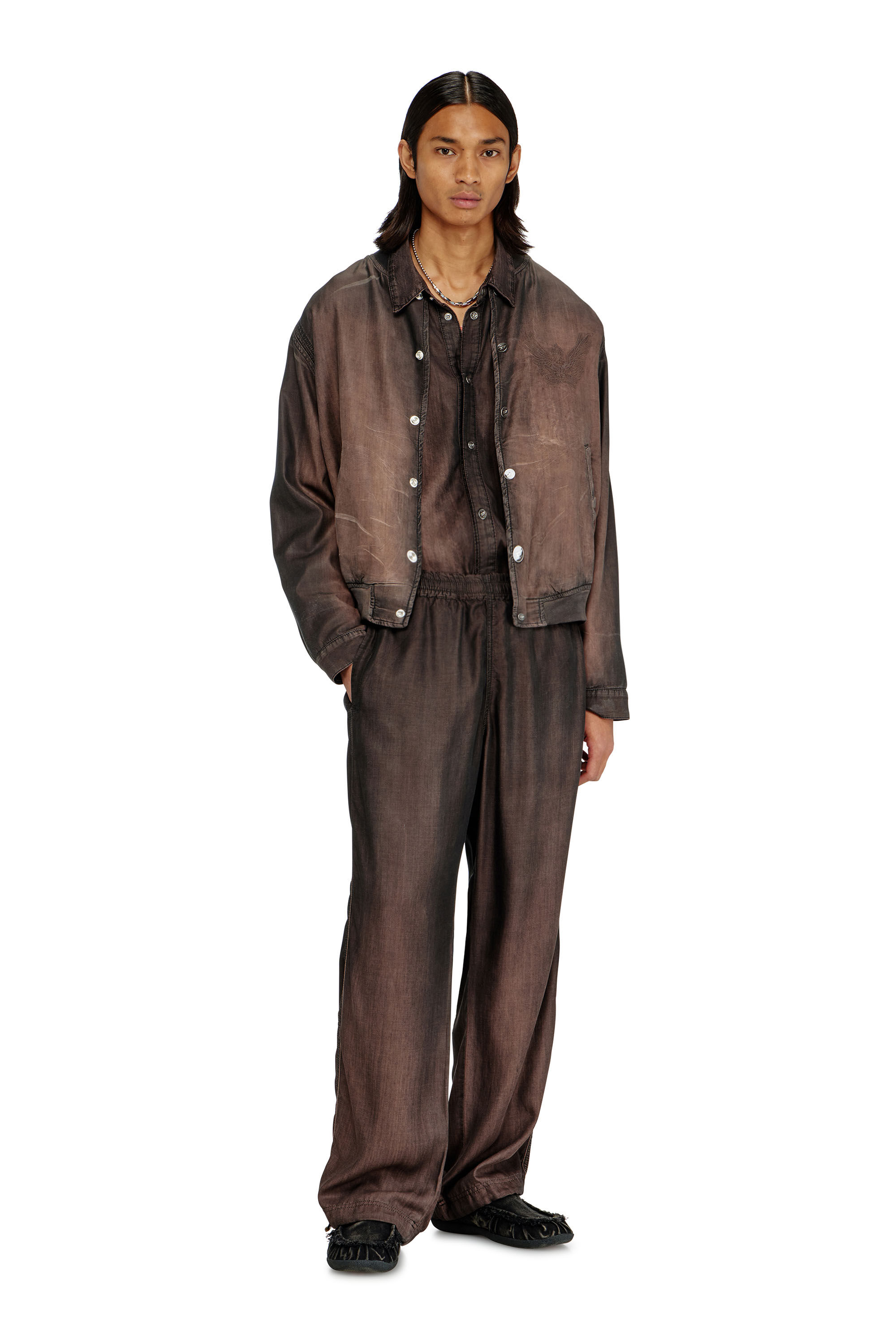 Diesel - D-BELMOR-S, Man's Bomber jacket in fluid coated denim in Brown - 1