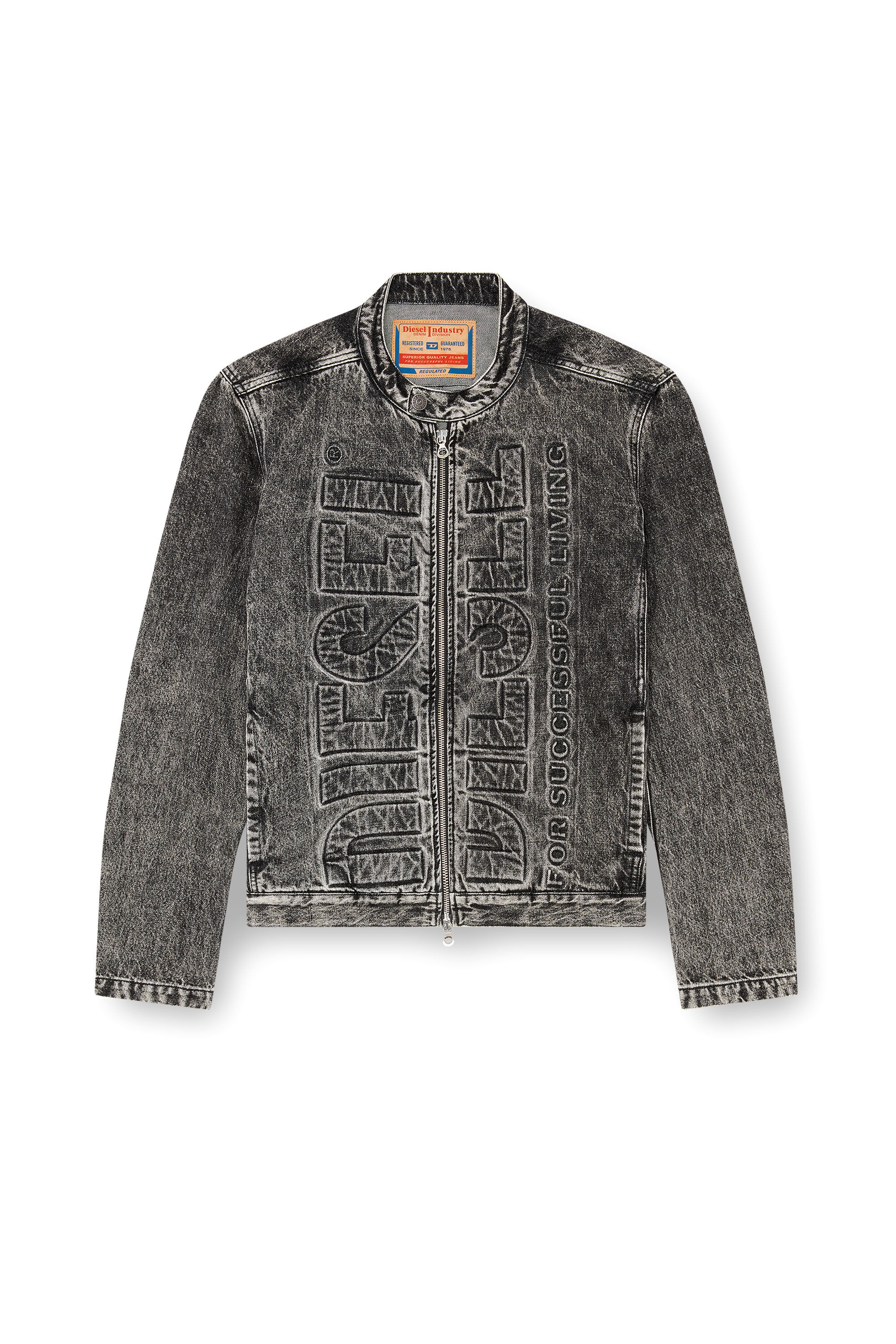 Men s Denim moto jacket with embossed logo Black Diesel