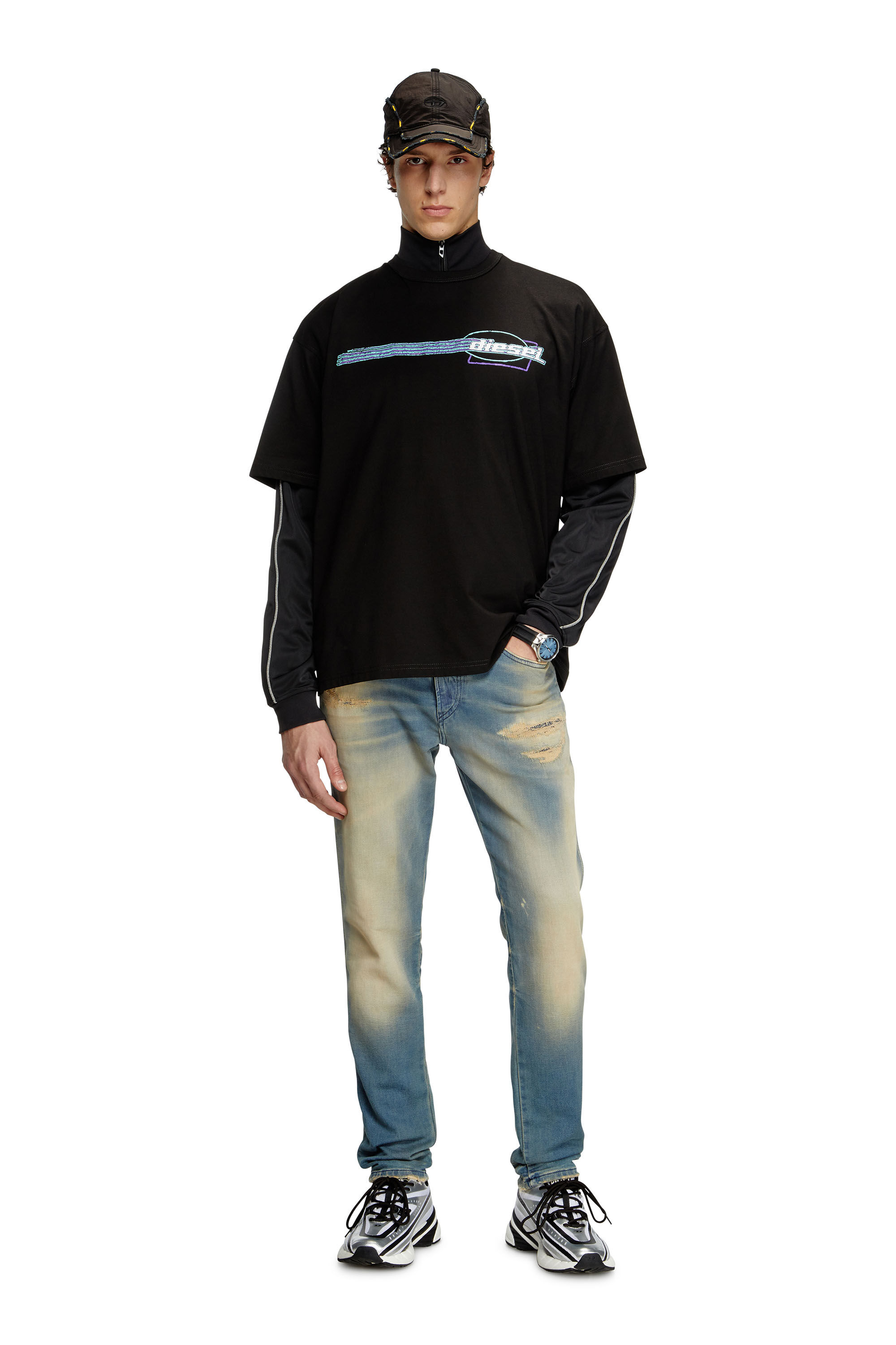 Diesel - T-BOXT-R16, Man's T-shirt with flocked logo graphics in Black - 1