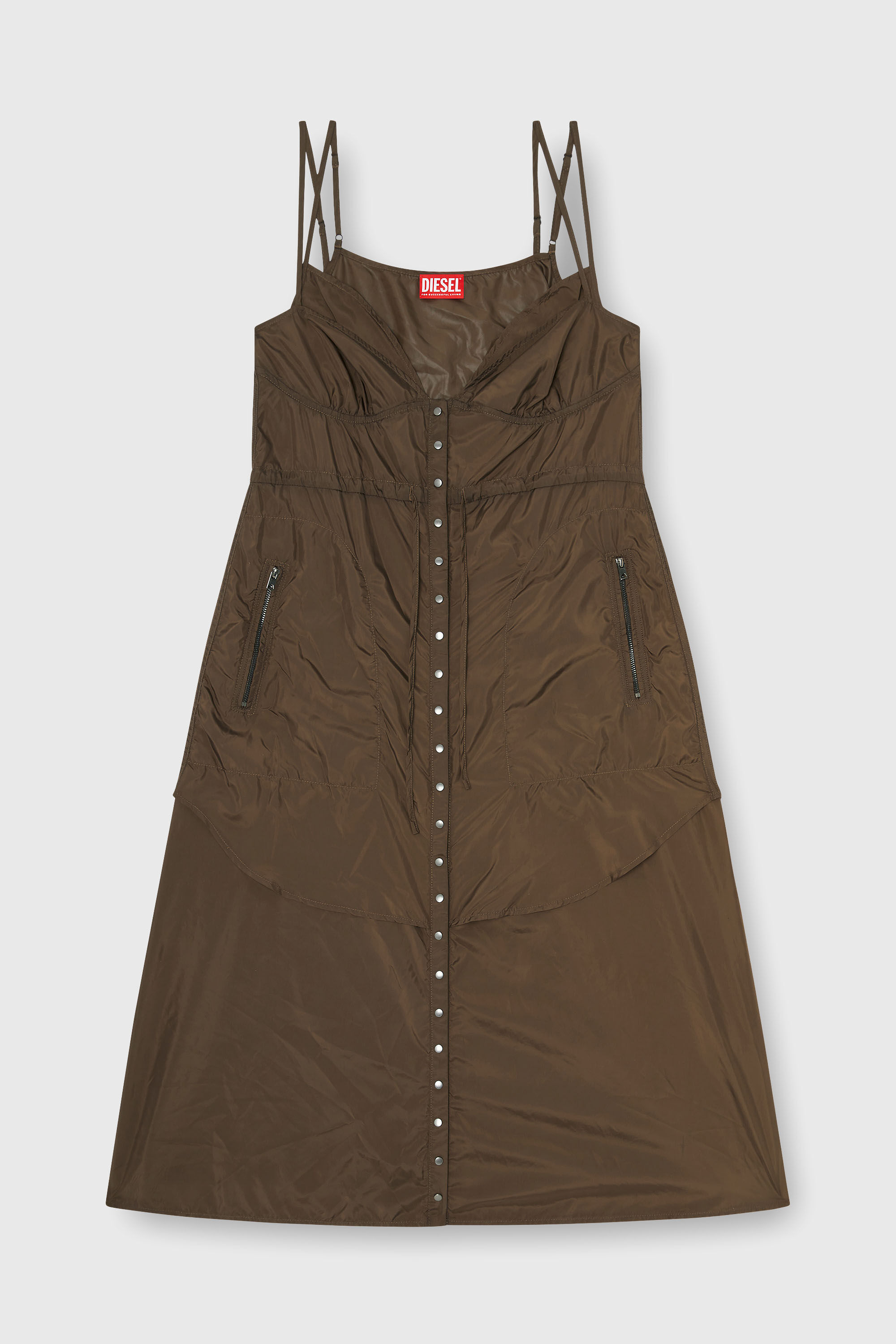 Diesel - D-OROTEA-T1, Woman's Lightweight nylon dress with layered design in Brown - 2