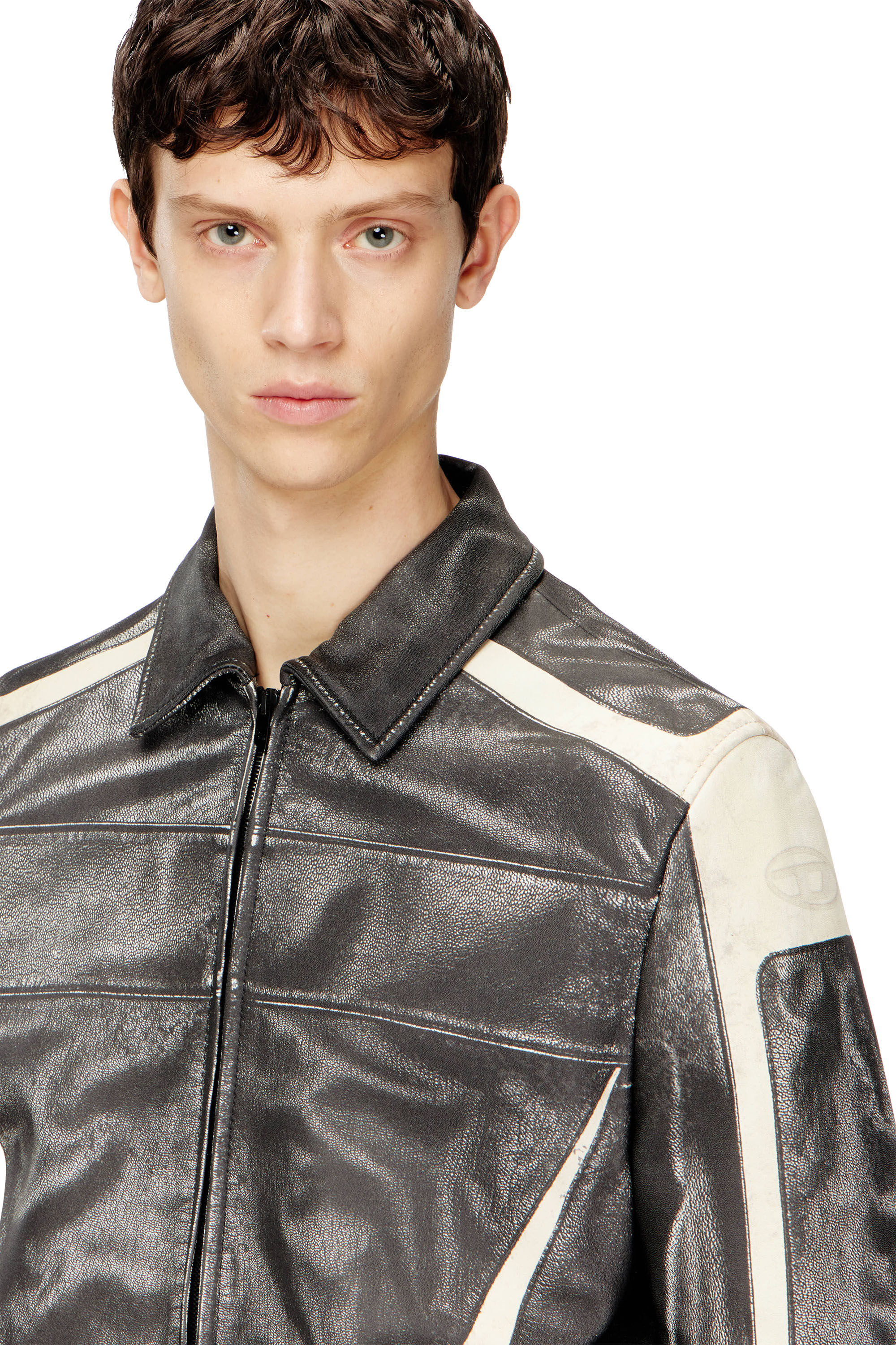 Men's Leather coach jacket with biker print | Multicolor | Diesel