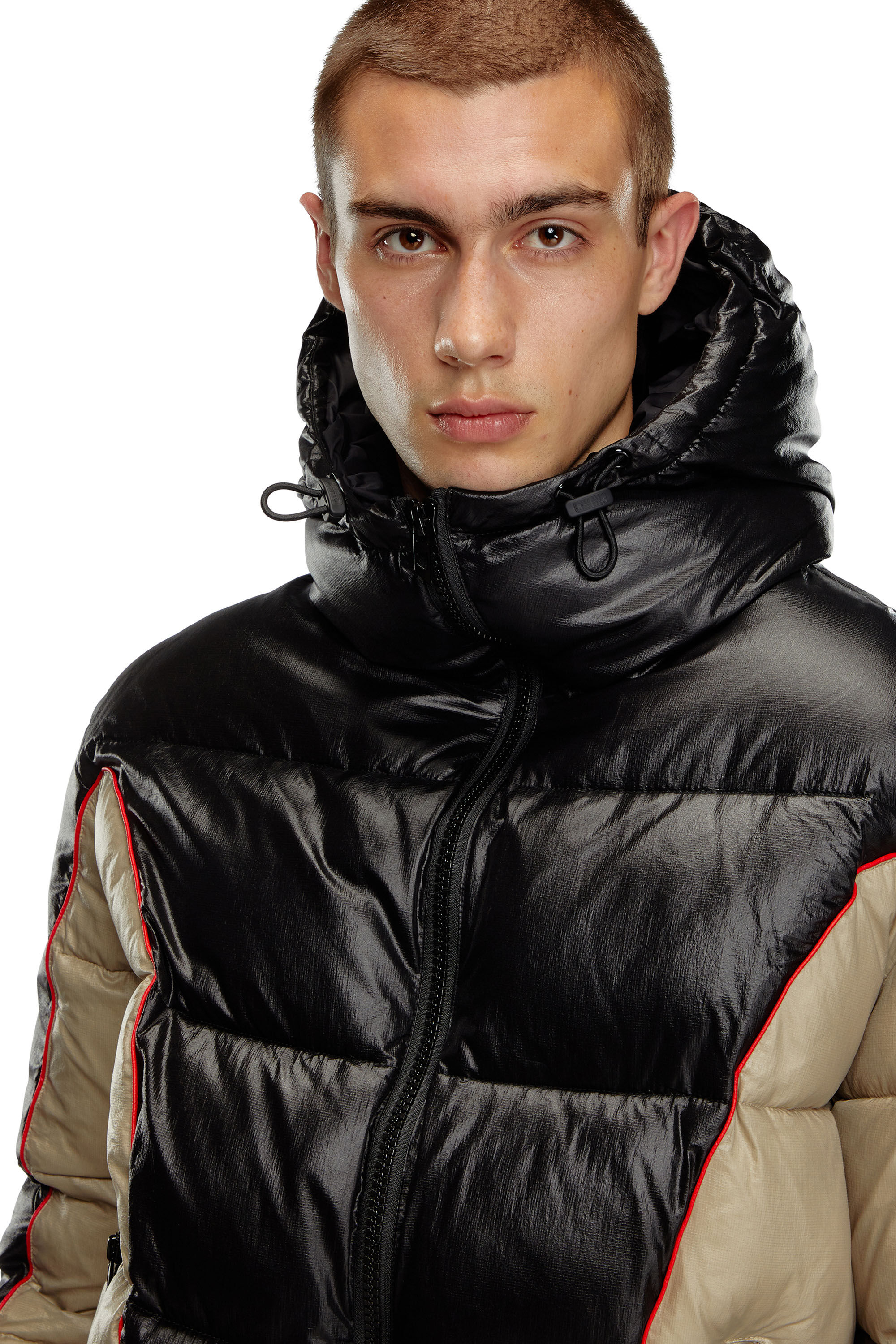 Shiny puffer coat with hood sales
