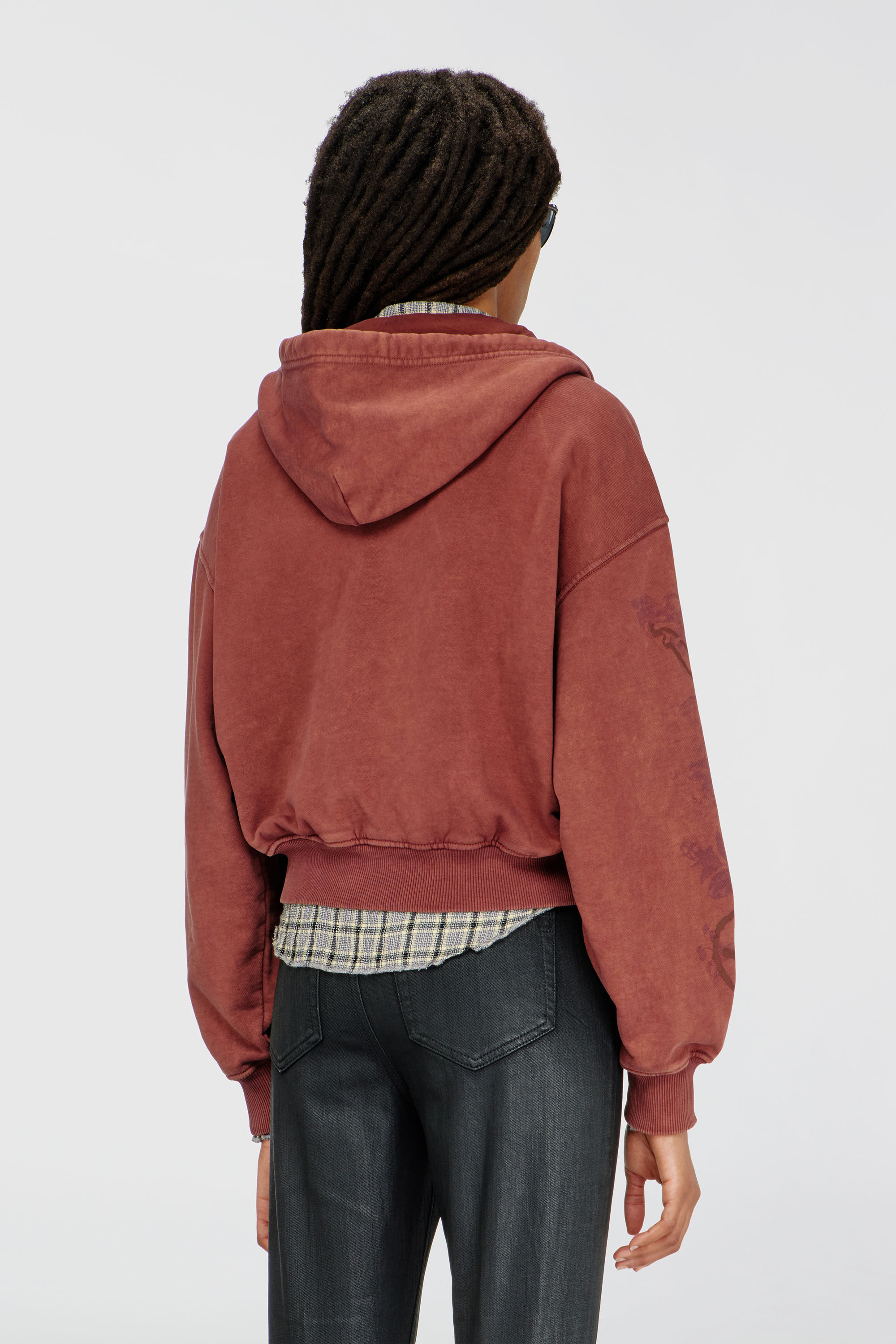 Diesel - F-ELYCY, Woman's Zip-up hoodie with puff-print floral logo in Brown - 4