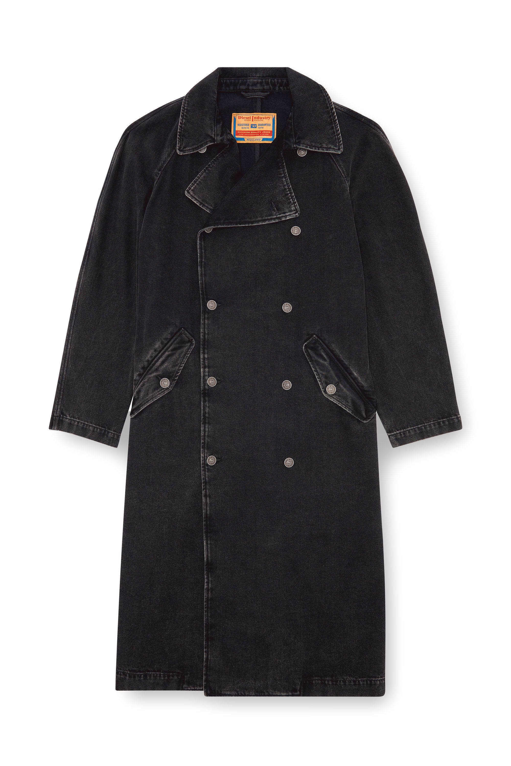 Men s Trench coat in clean wash Denim Black Diesel