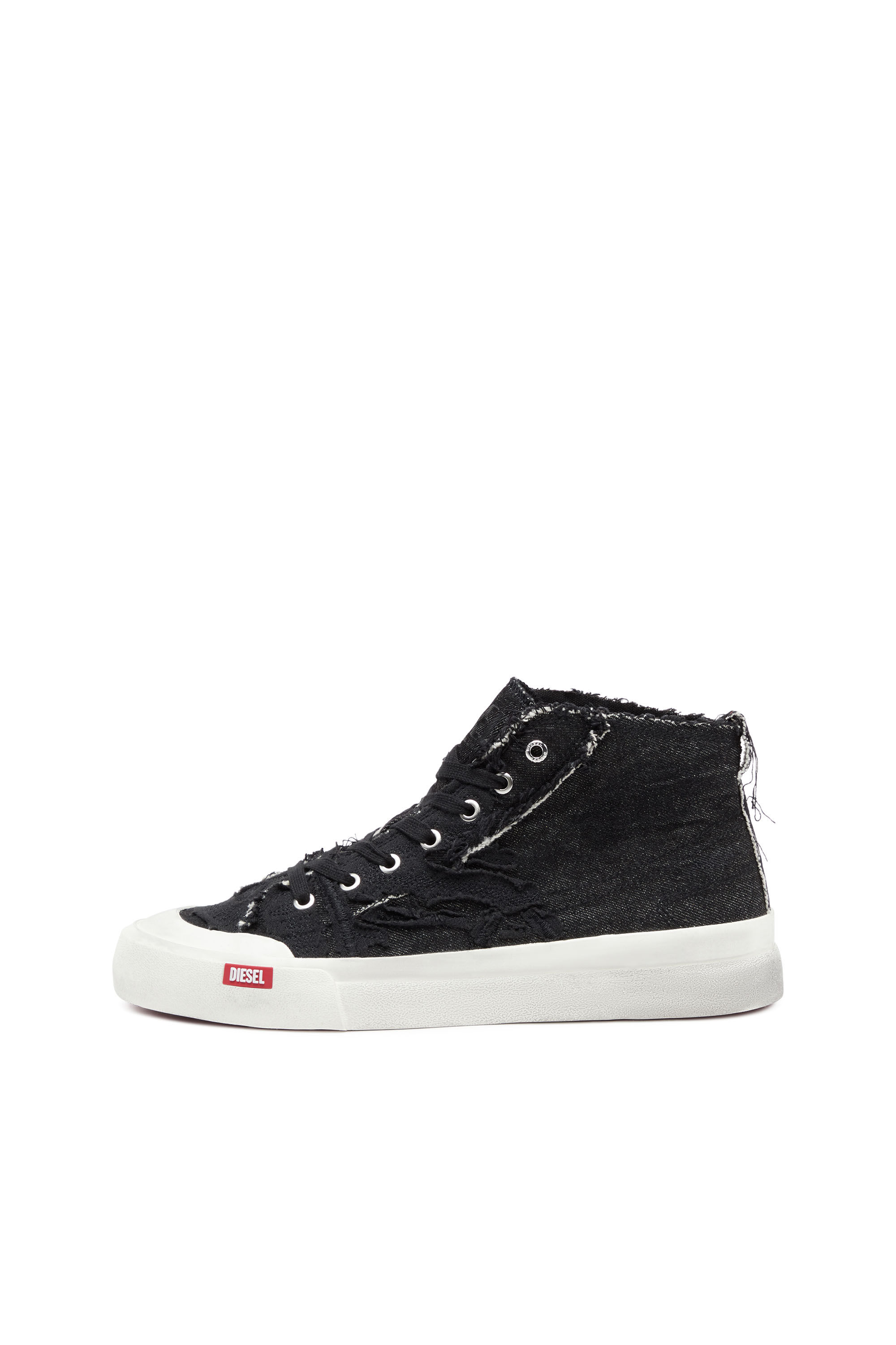 Men s S Athos Mid Destroyed gauze and denim high top sneakers