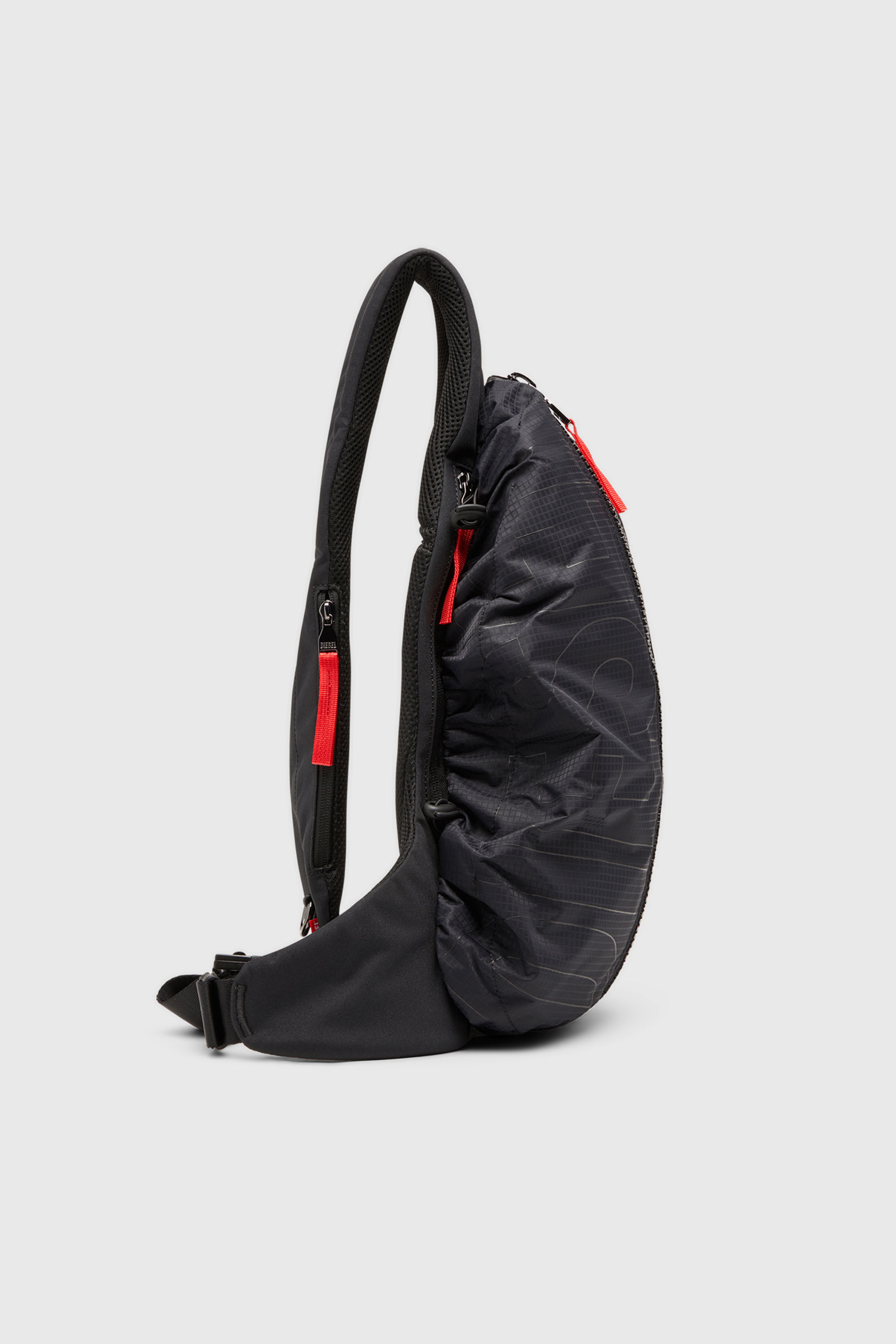 Men's Zip-D-Sling backpack in check-jacquard shell | Black | Diesel GB
