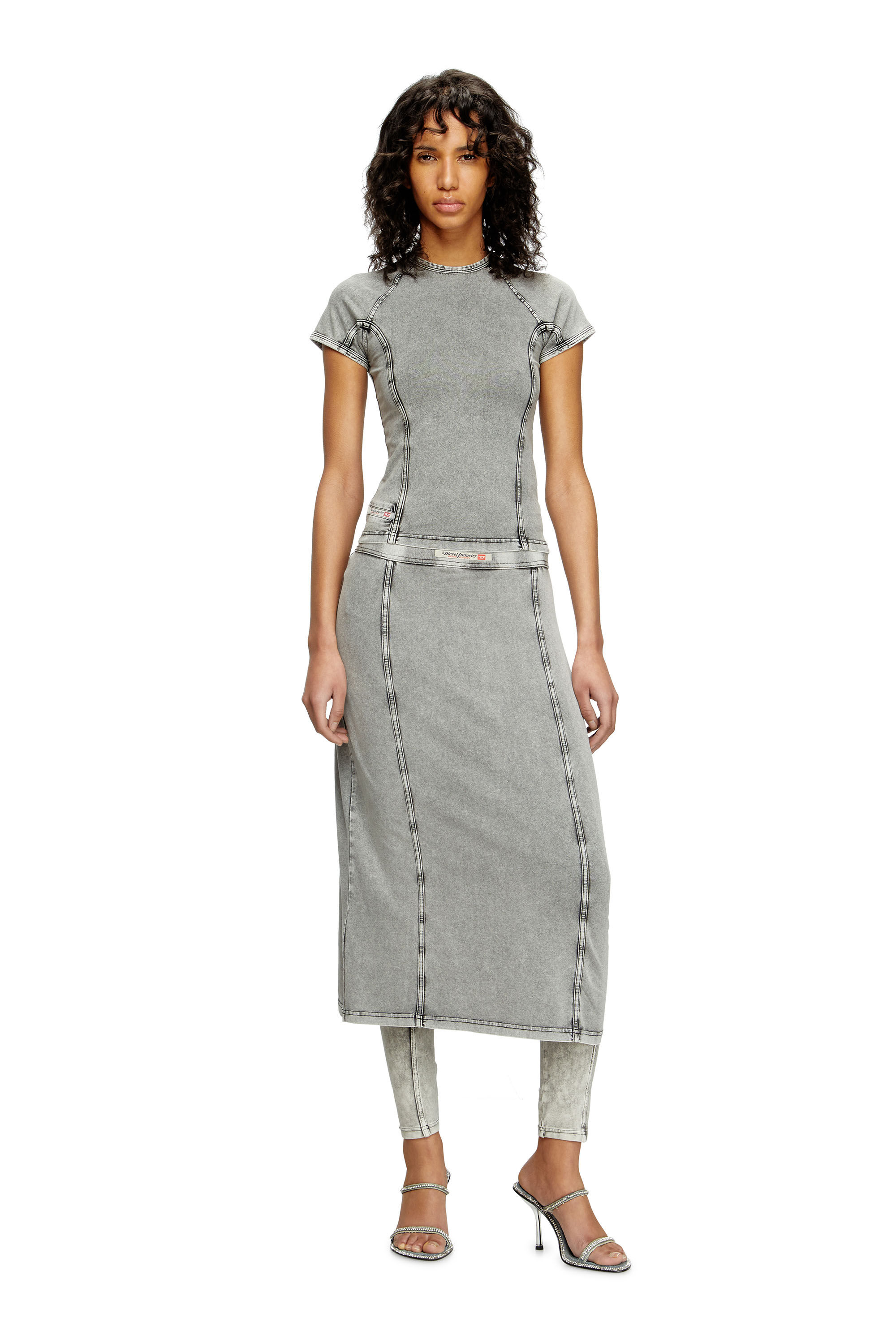 Diesel - T-LYNNE, Woman's Denim-effect top in stretch jersey in Grey - 1