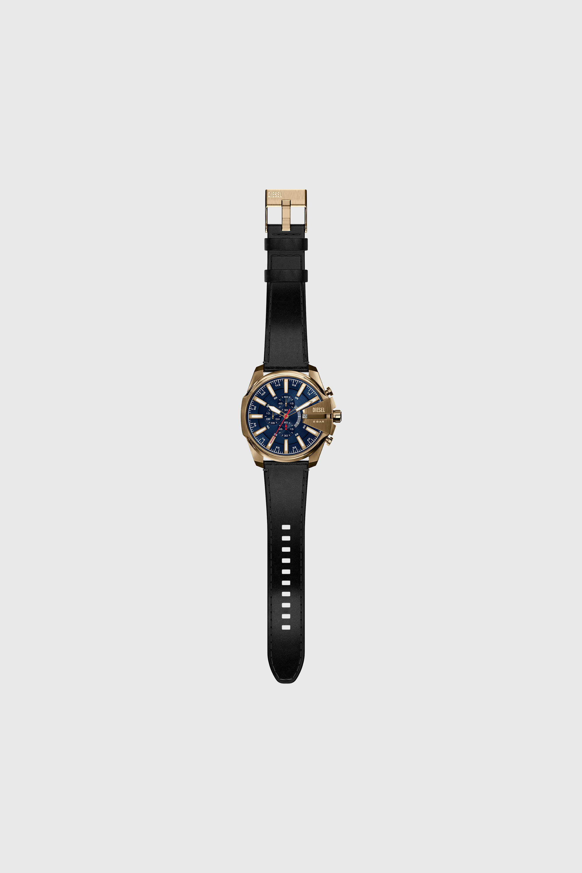 Diesel - DZ4732 WATCH, Man's Mega Chief Slim antique gold-tone black leather watch in Black - 7
