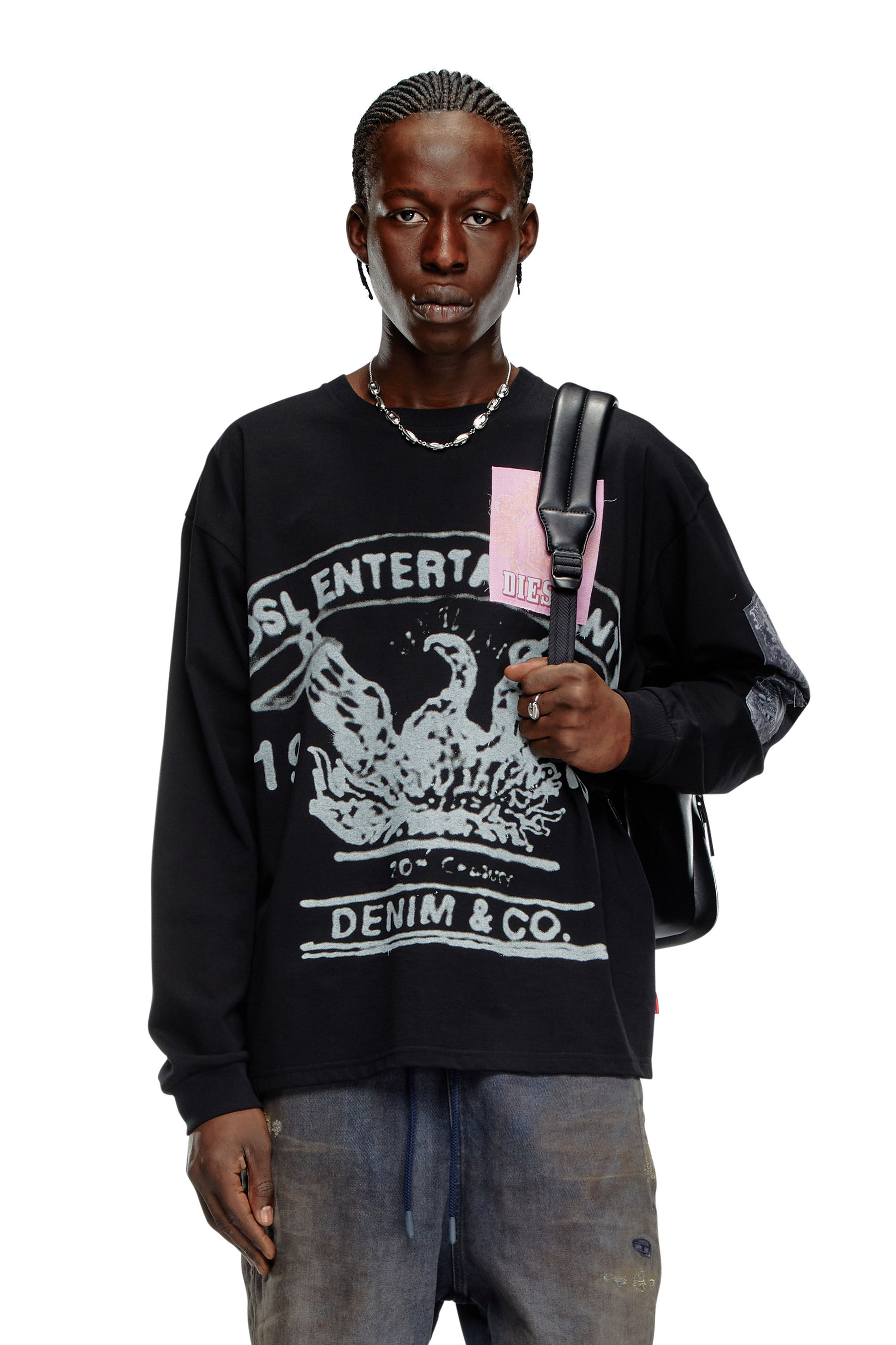Men's Long-sleeve T-shirt with printed patches | Black | Diesel