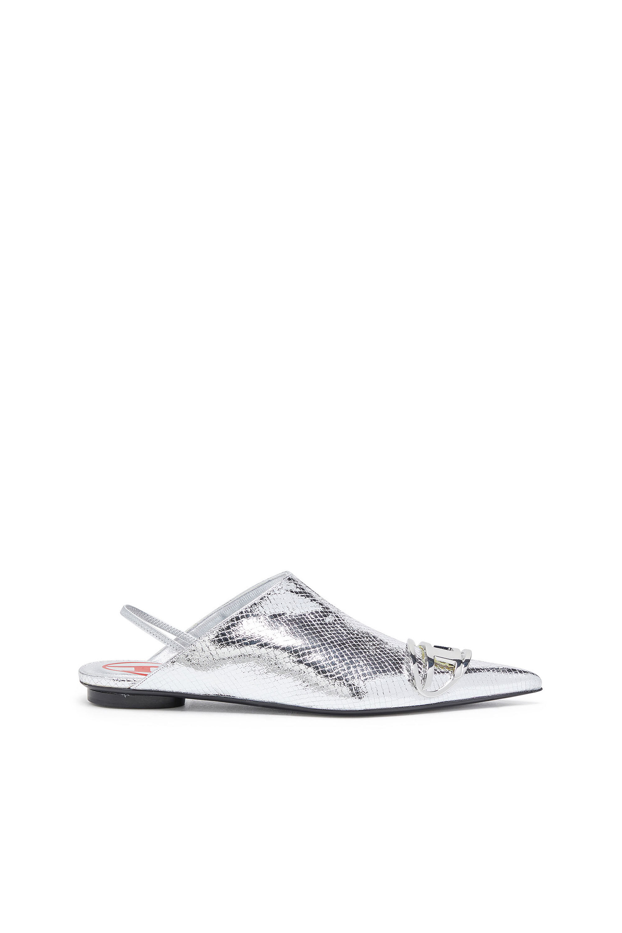 Diesel - D-VENUS B, Woman's D-Venus-Patent snake-effect slingback mules in Silver - 1