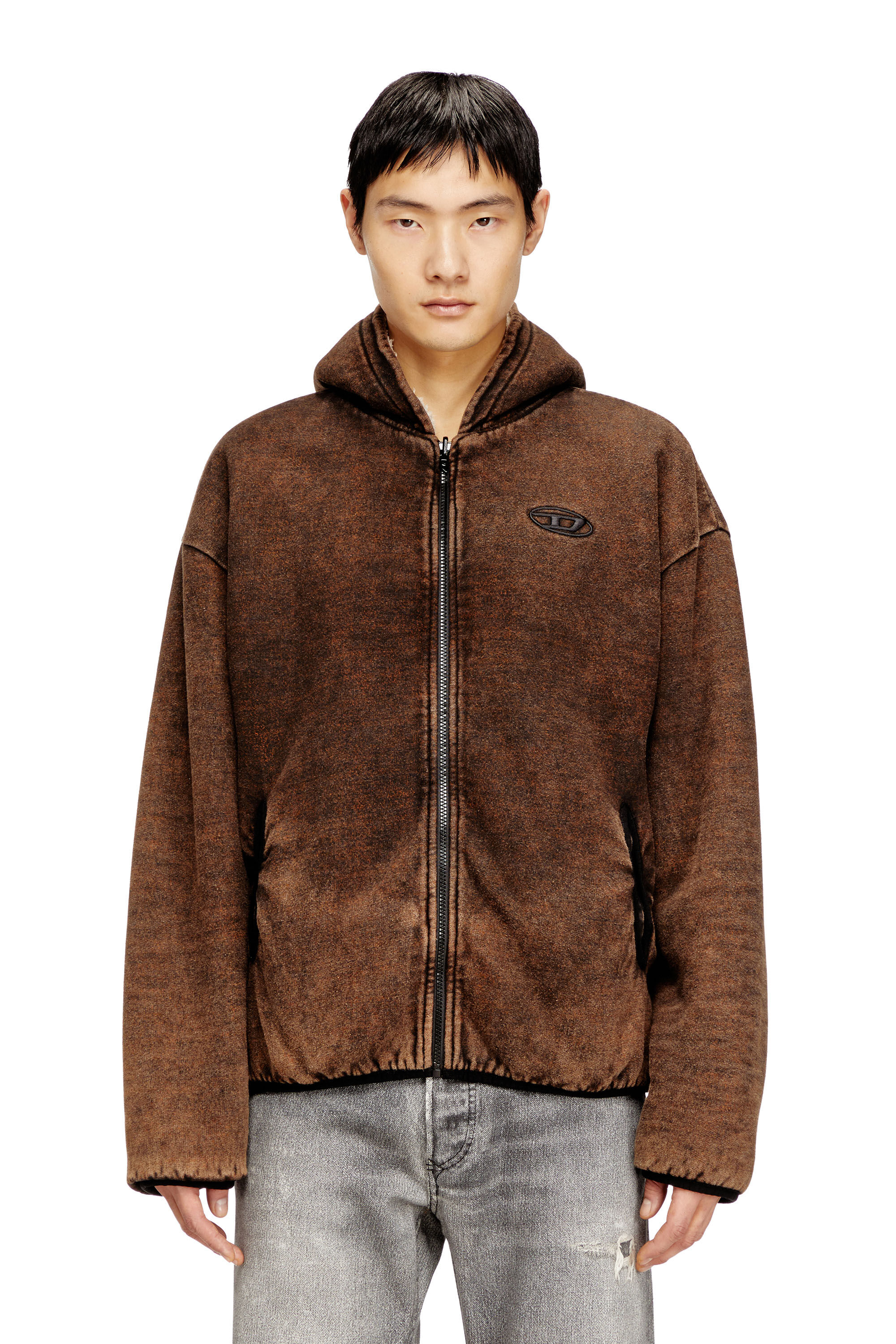 Men's Reversible hooded zip-up jacket | Brown | Diesel GB