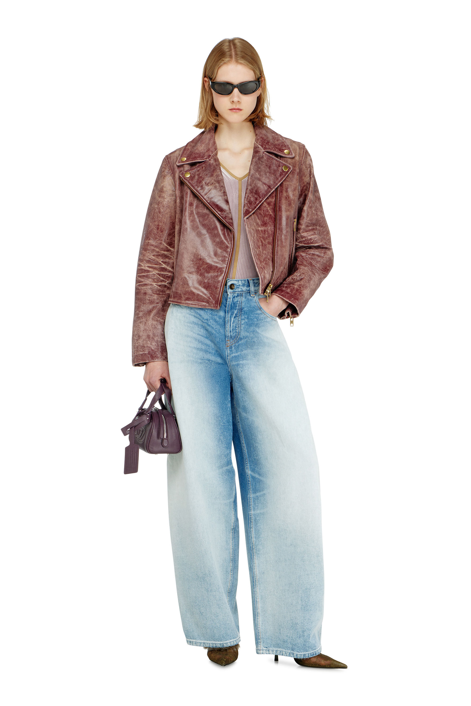 Diesel - L-UNATIC-T1, Woman's Biker jacket in treated leather in null - 1