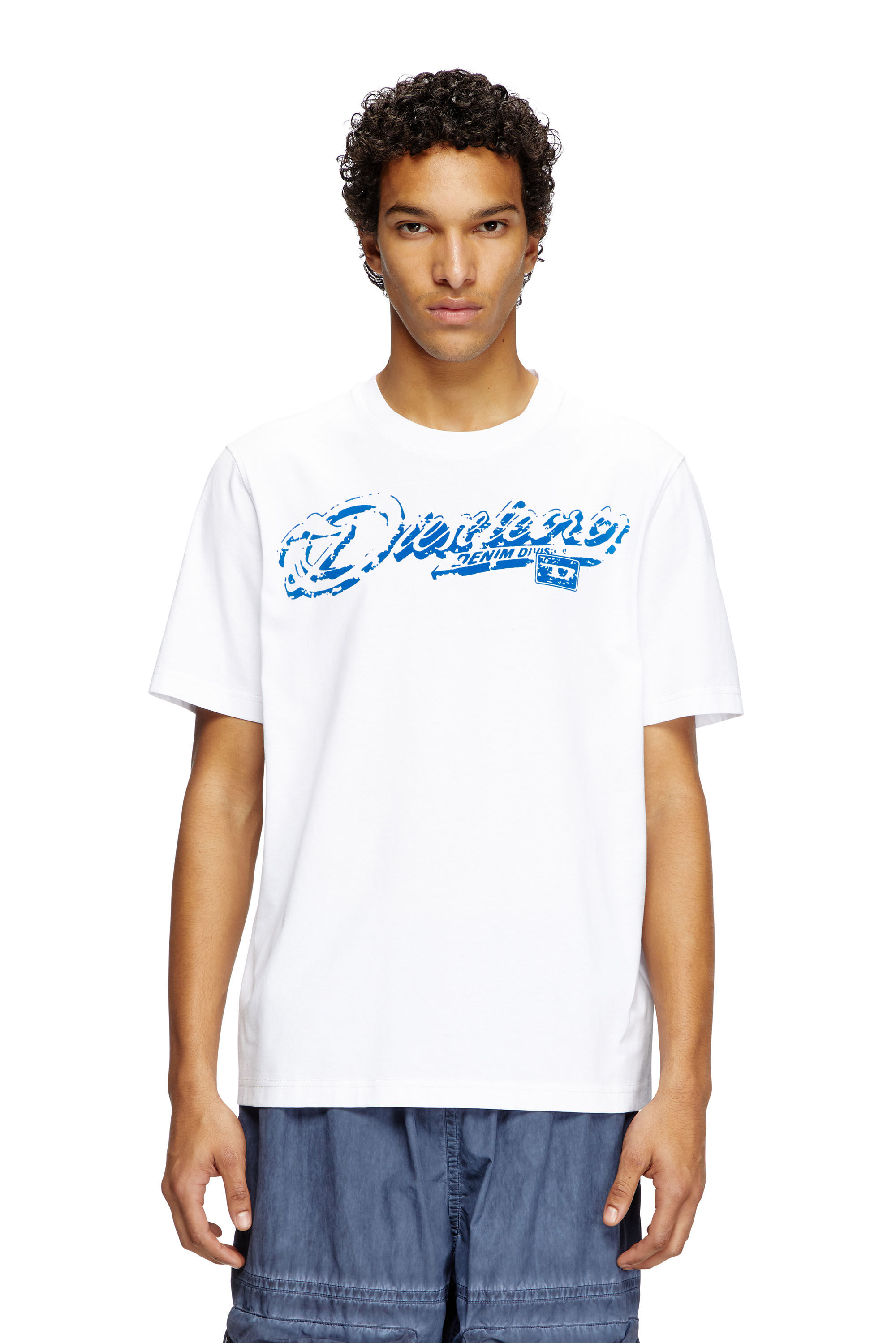 Diesel - T-ADJUST-R7, Man's T-shirt with distressed flocked logo in White - 3