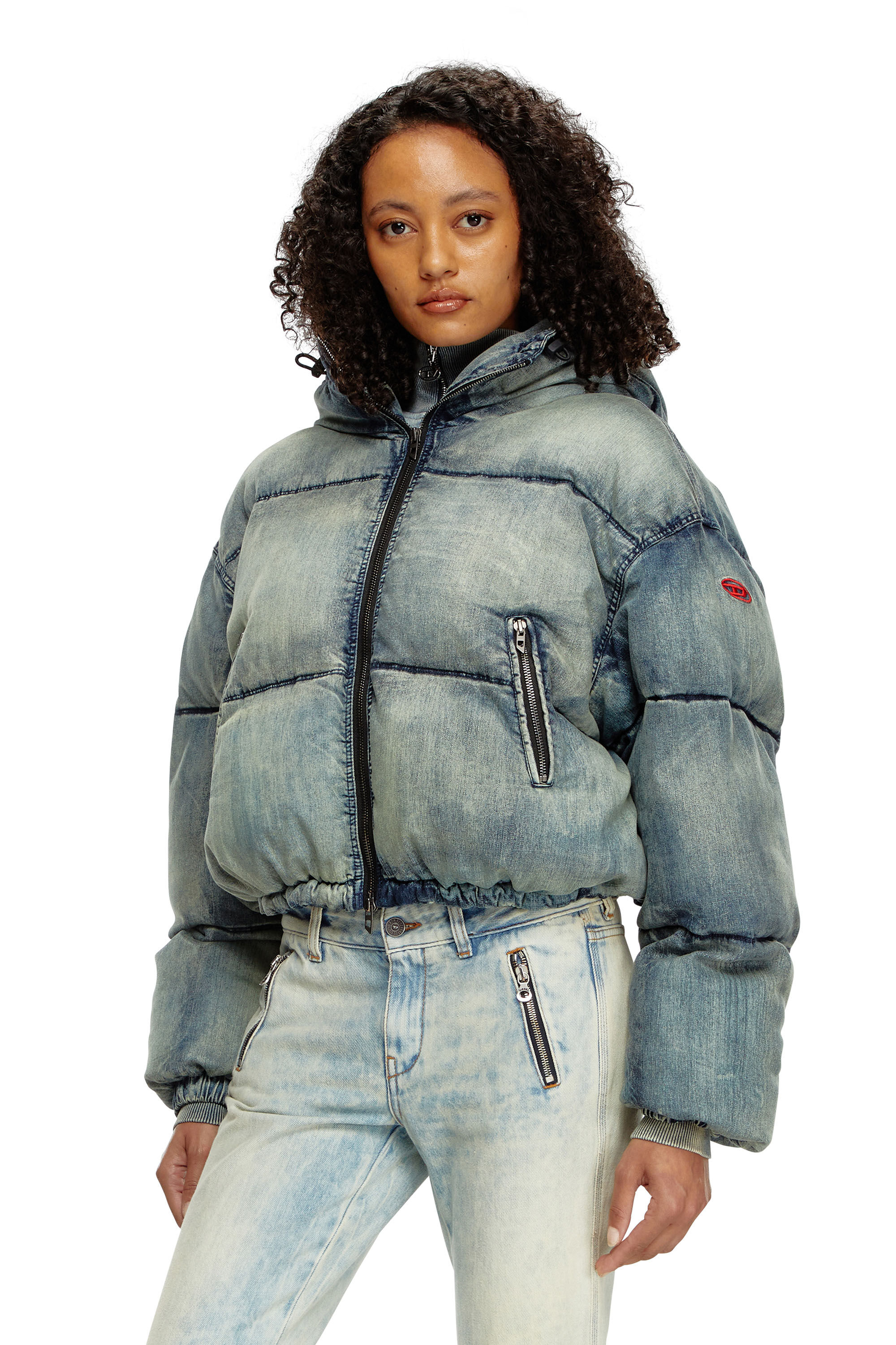 Cropped hooded denim jacket discount
