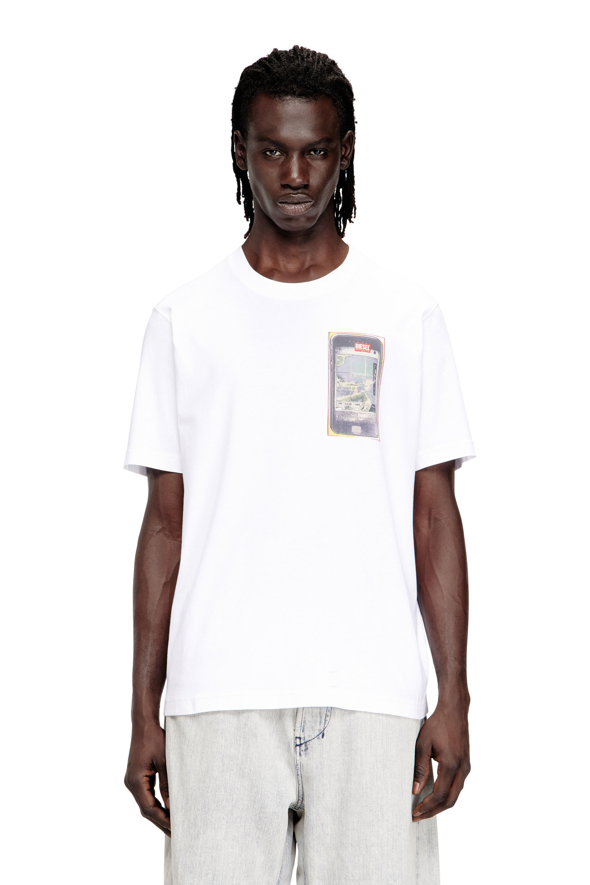 Men's Regular cotton T-shirt with digital print | White | Diesel GB