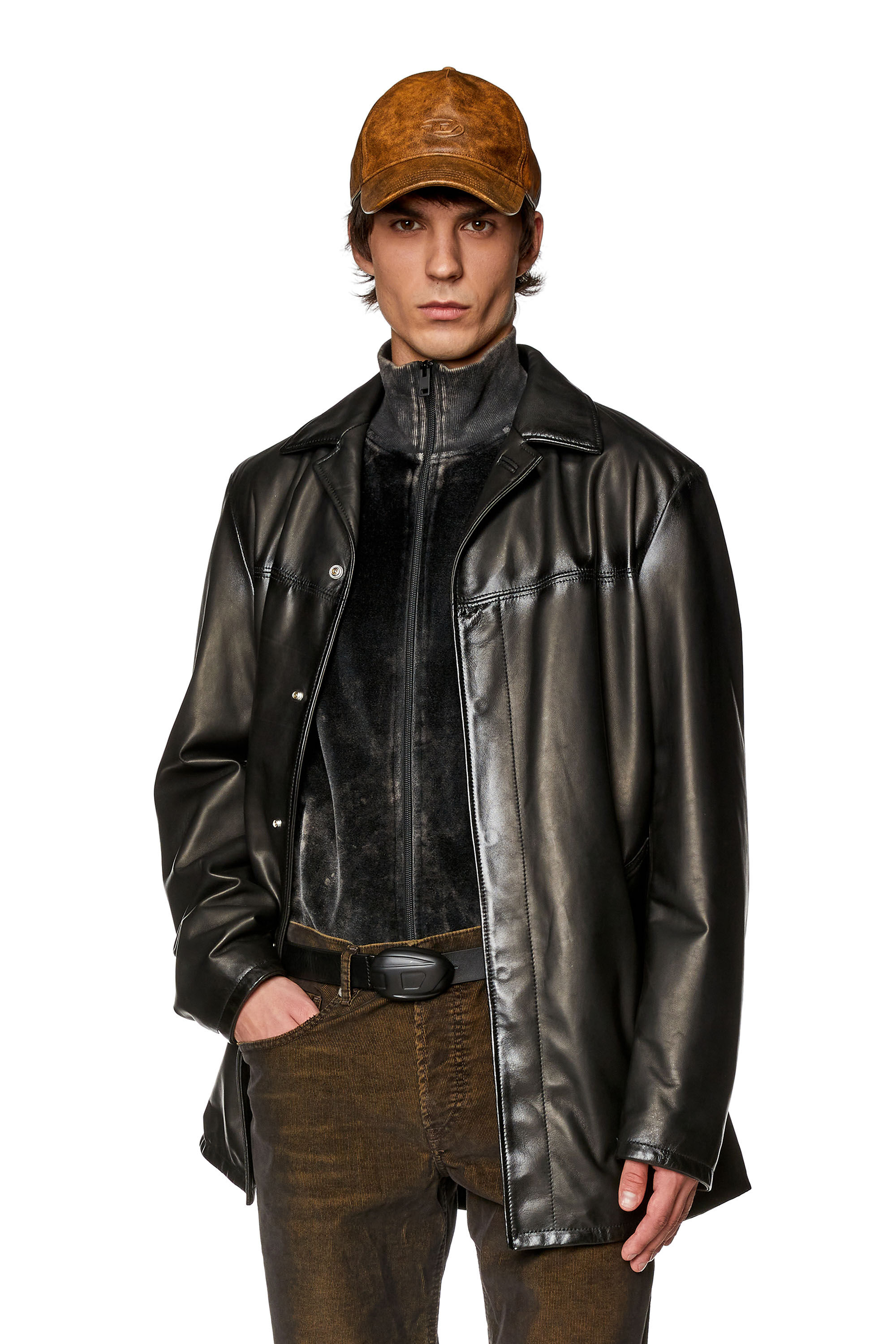Men's Leather jacket with sprayed seams | Black | Diesel