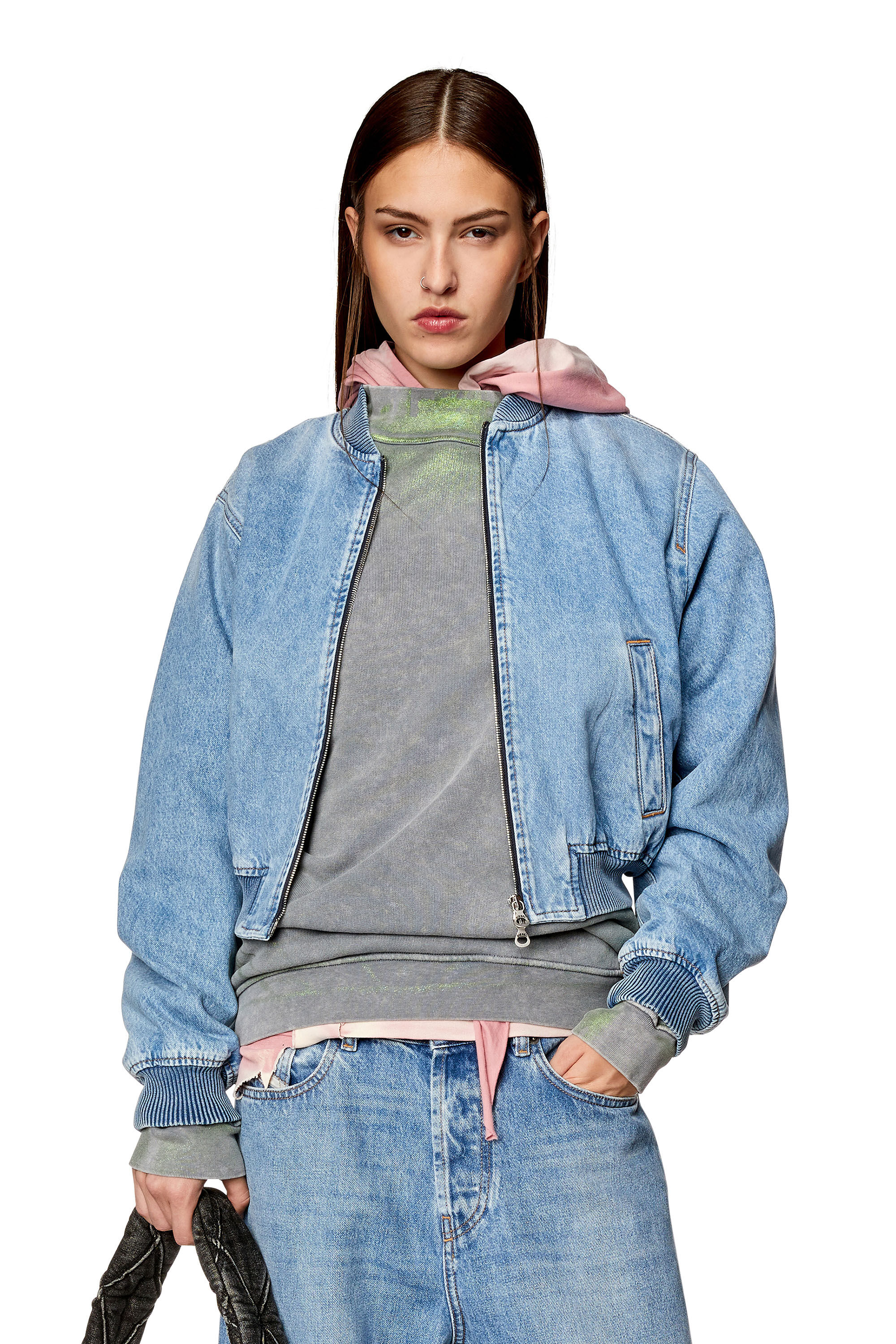 Women s Bomber jacket in denim Blue Diesel