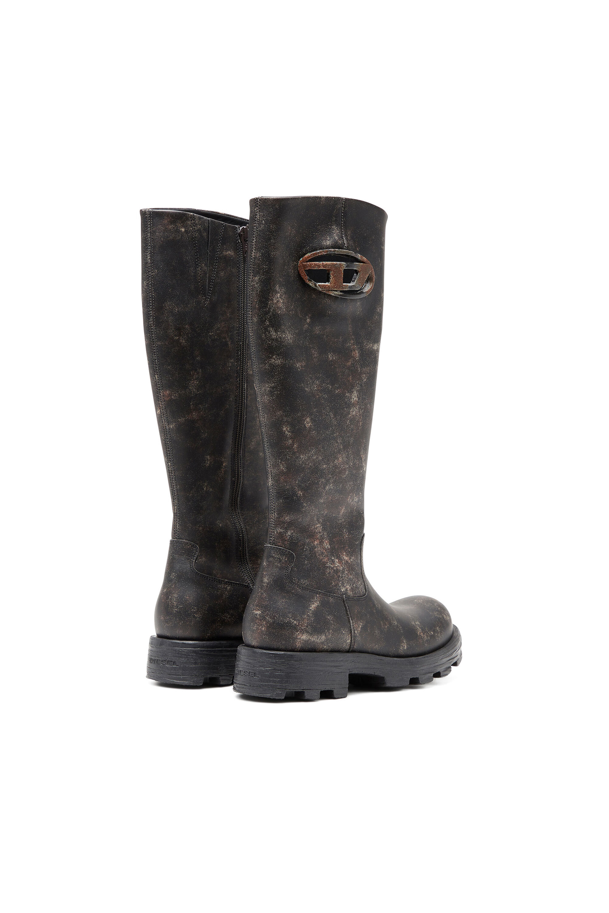 Women s D Hammer Knee high boots in distressed leather Brown Diesel
