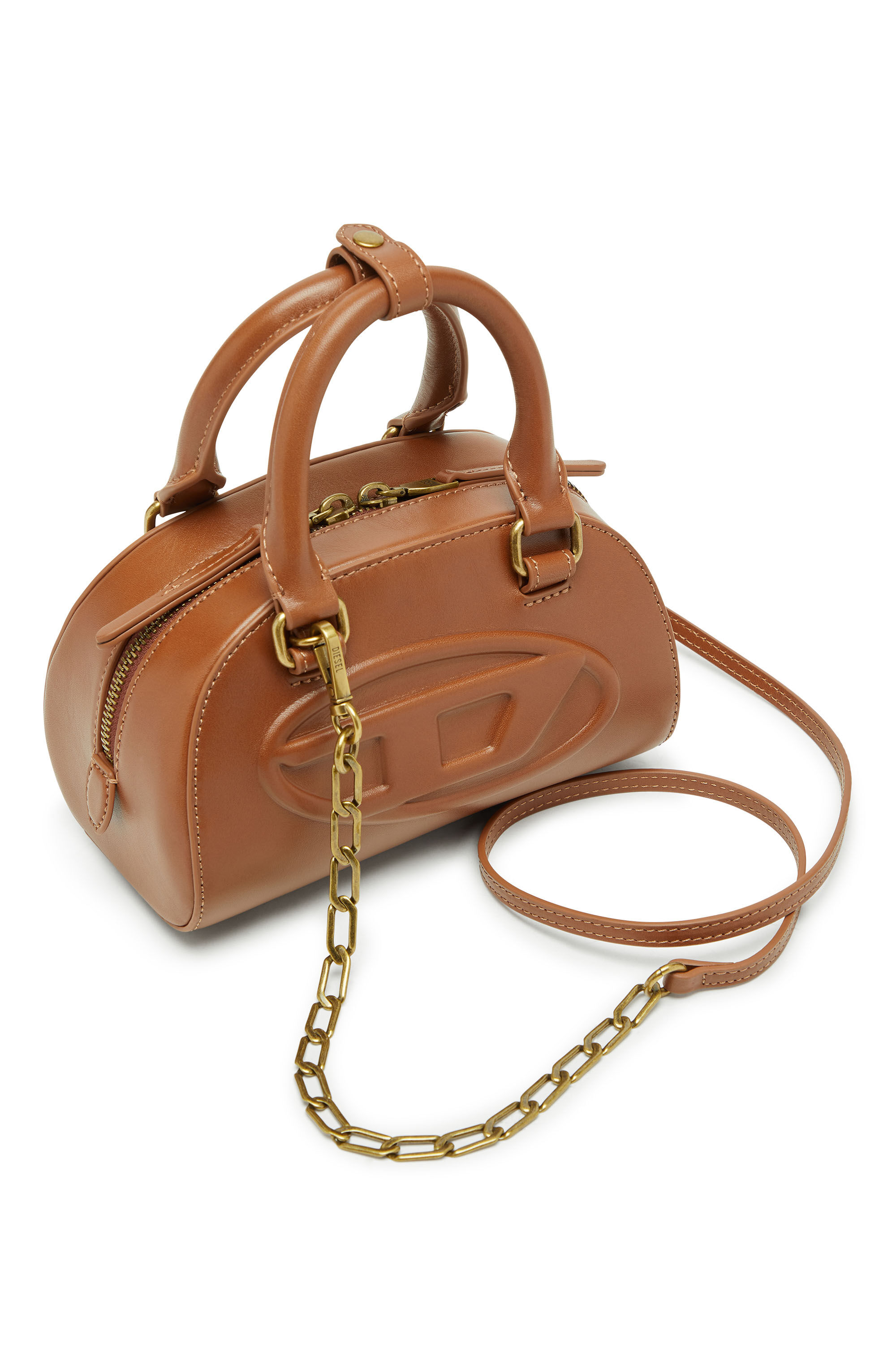 Women's 1DR Dome-Mini bowling bag in pull-up leather | Brown | Diesel