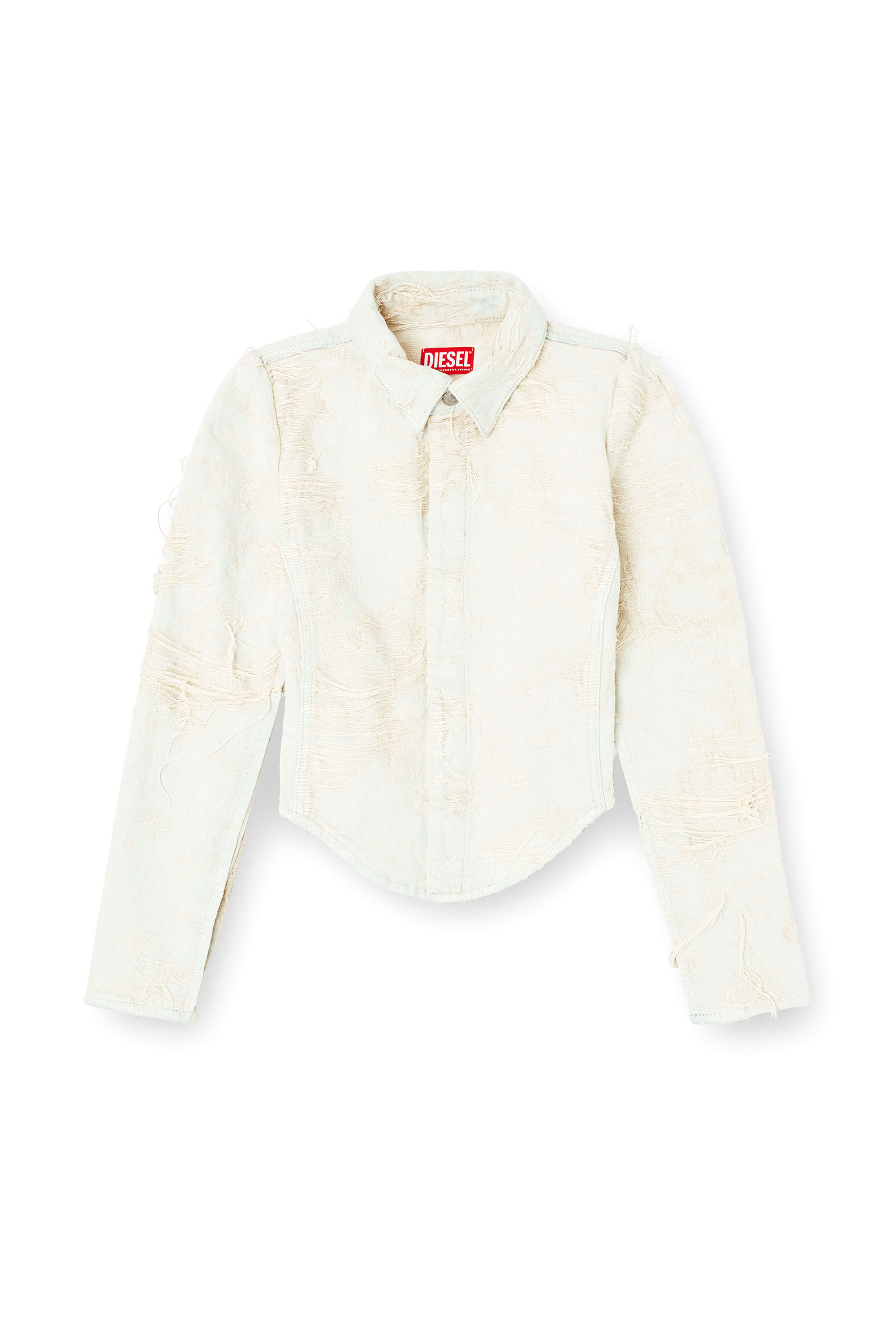 Diesel - DE-MADELINE-FSG, Woman's Shirt in jacquard denim with floating threads in White - 2