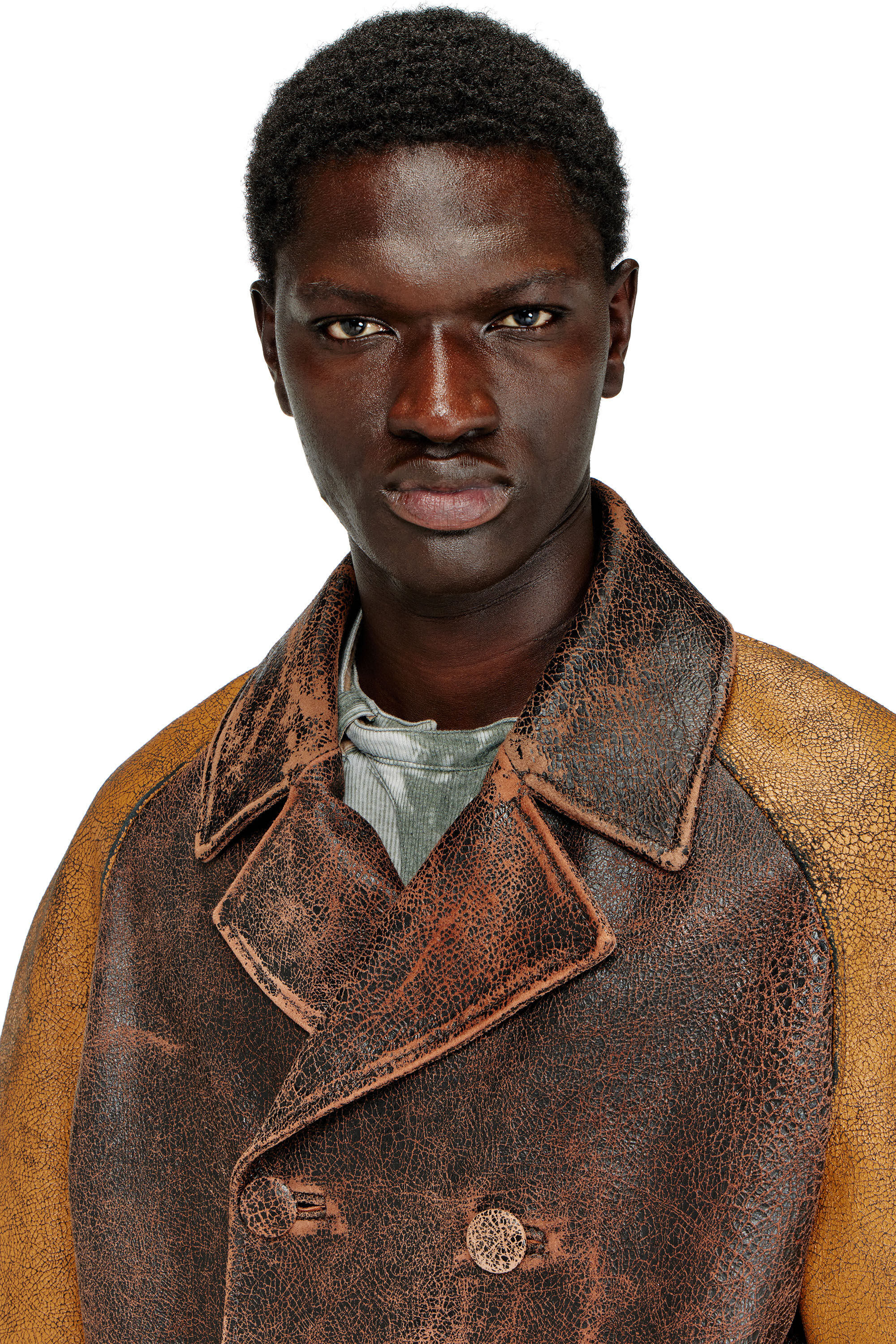 Men's Cocoon peacoat in crackle leather | Brown | Diesel
