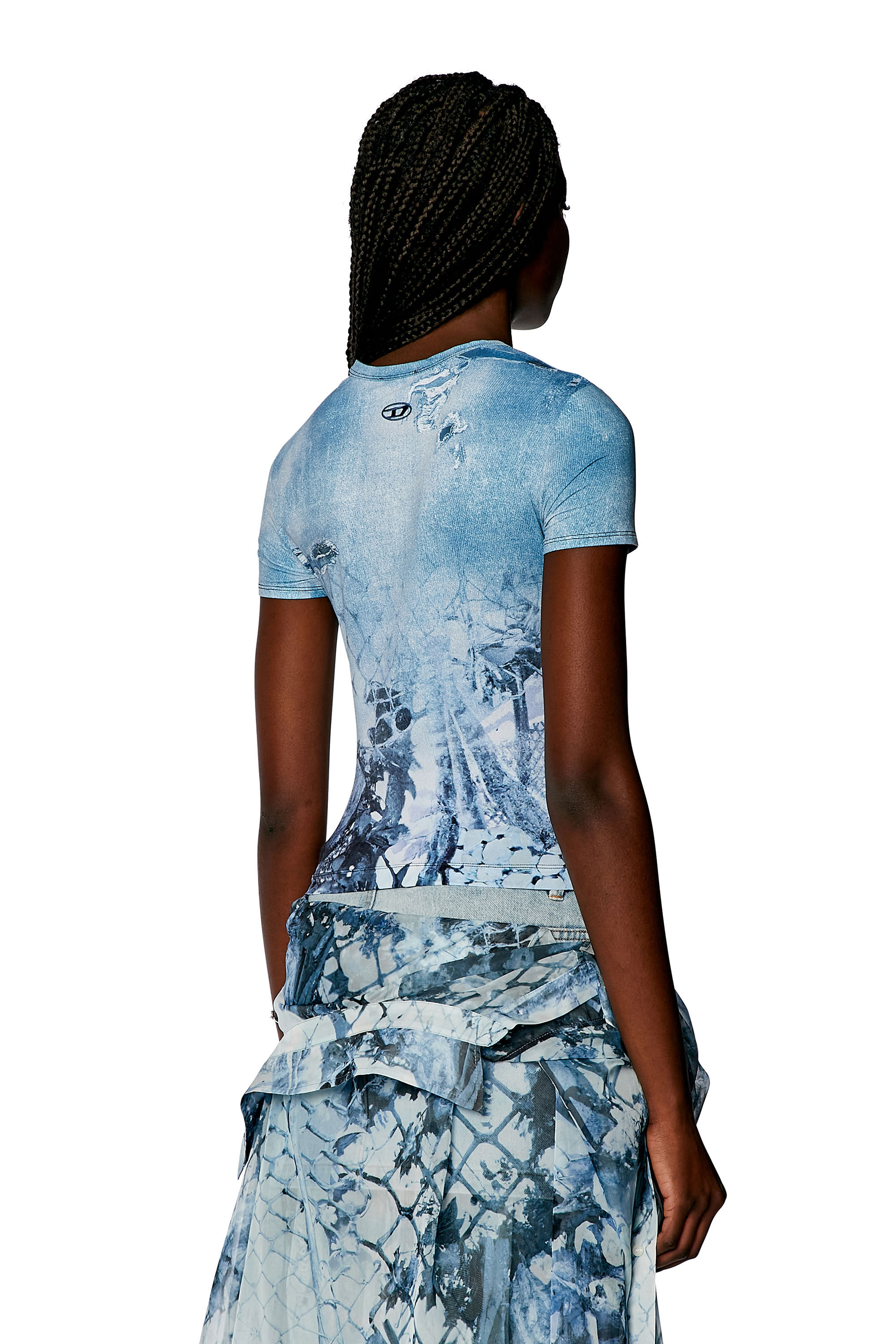 Diesel - T-UNCSKI, Woman's Cropped T-shirt with abstract print in Light Blue - 4