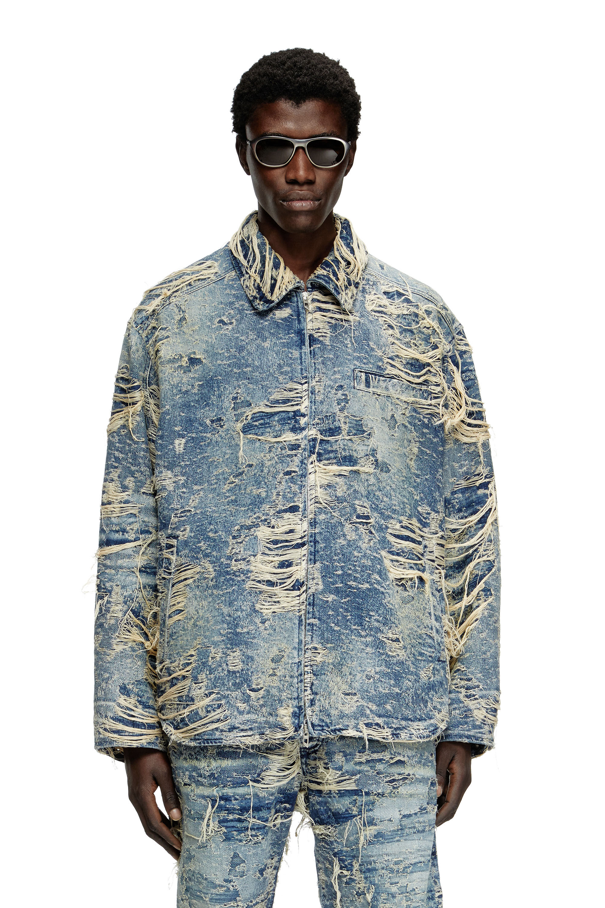 Diesel - D-IVAR-FSG1, Man's Jacket in floating-thread denim in Medium blue - 3