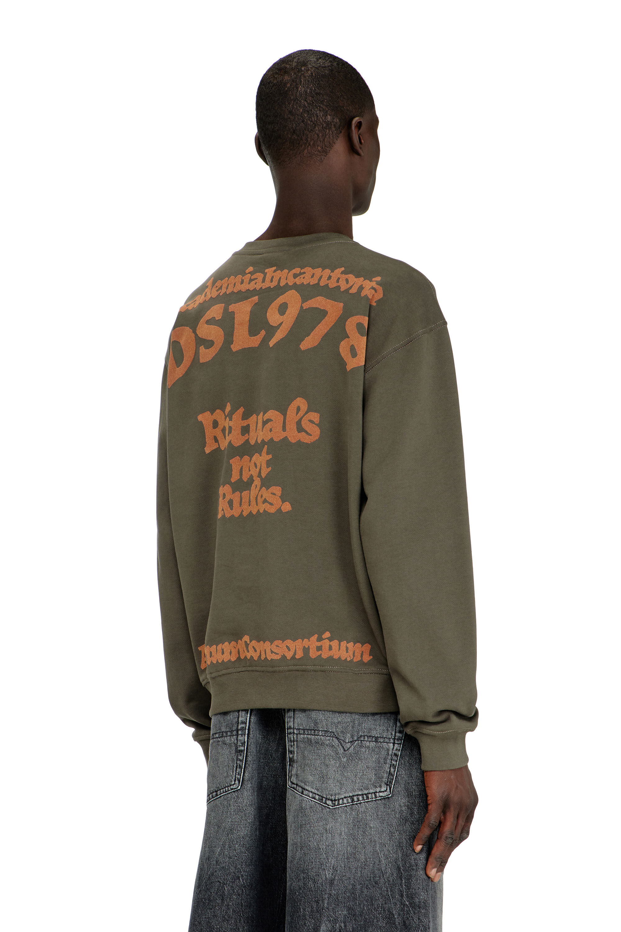 Diesel - S-NORM-AA4, Man's Sweatshirt with embroidery and flock print in Military Green - 4