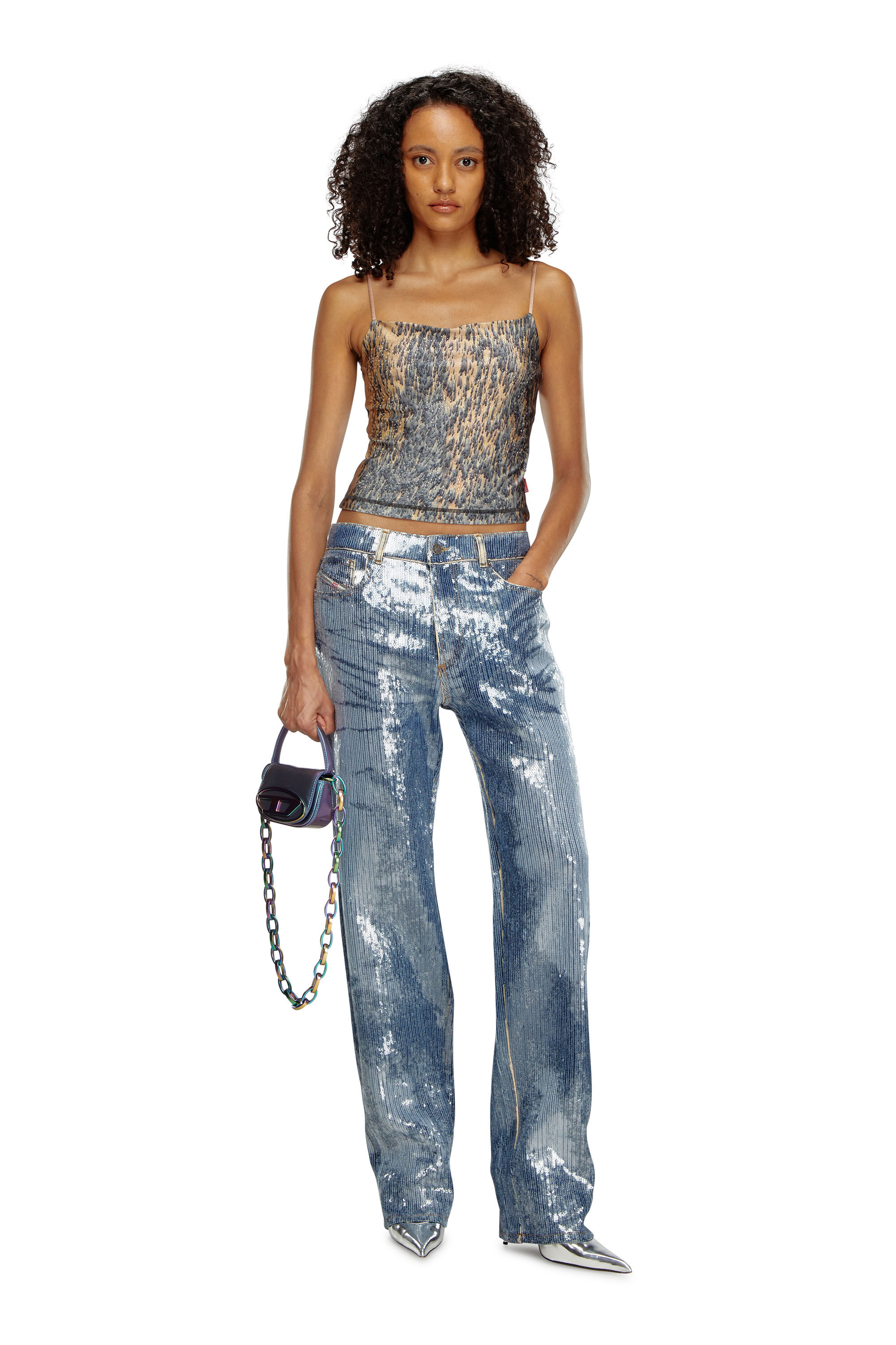 Women s Rain camo nylon camisole with crystals Multicolor Diesel