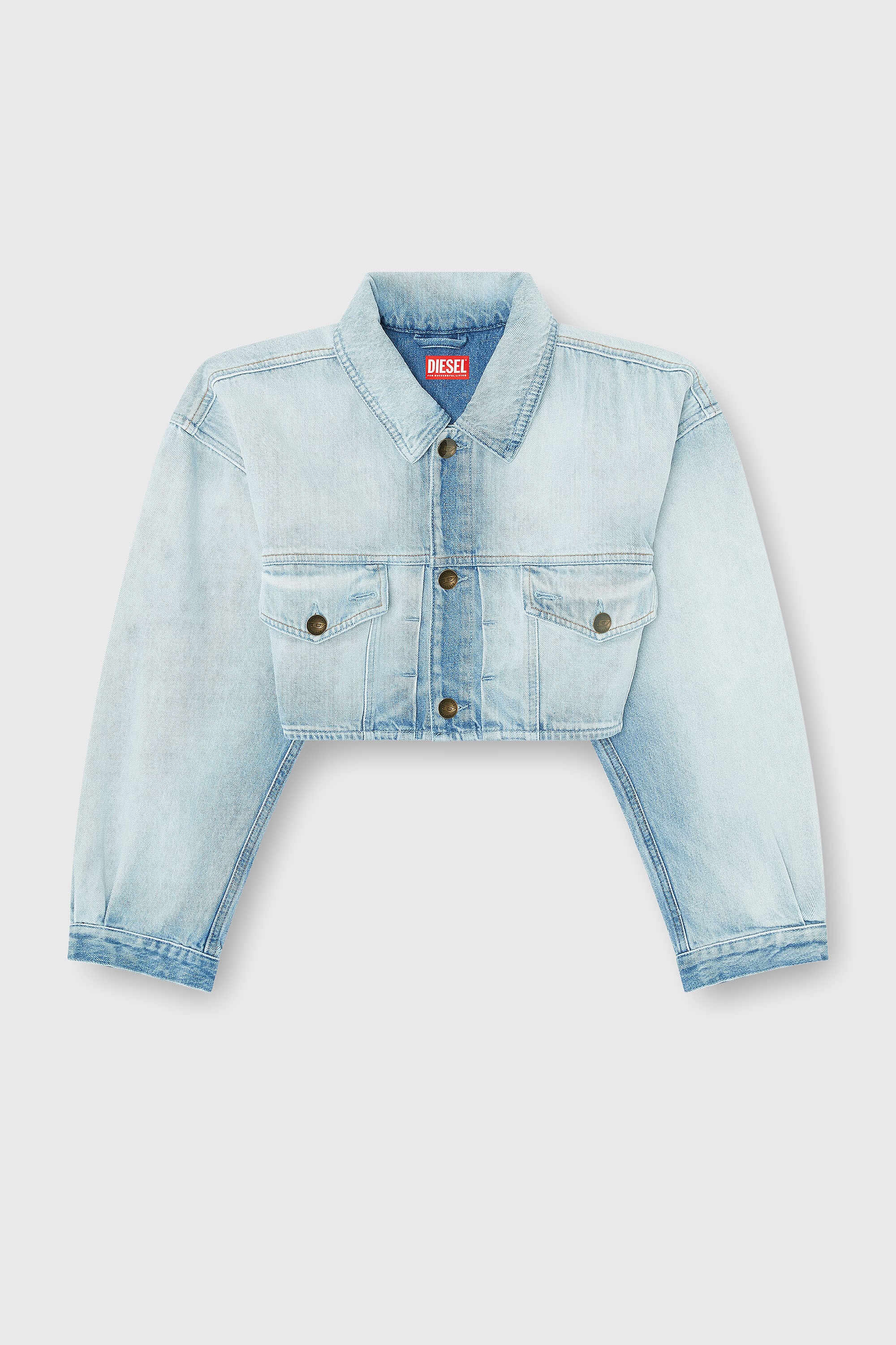 Diesel - DE-MALLEY-S, Woman's Oversized cropped trucker jacket in Light Blue - 2
