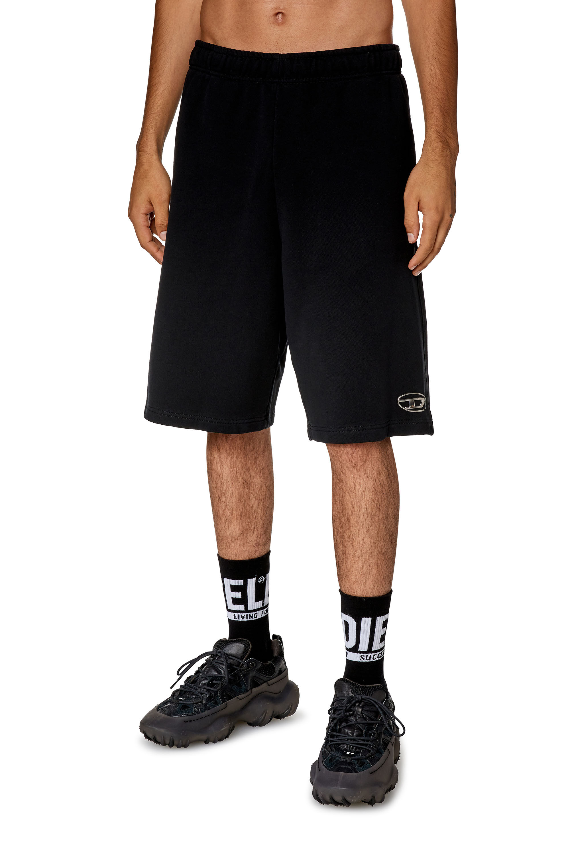 Men s Sweat shorts with injection molded logo Black Diesel