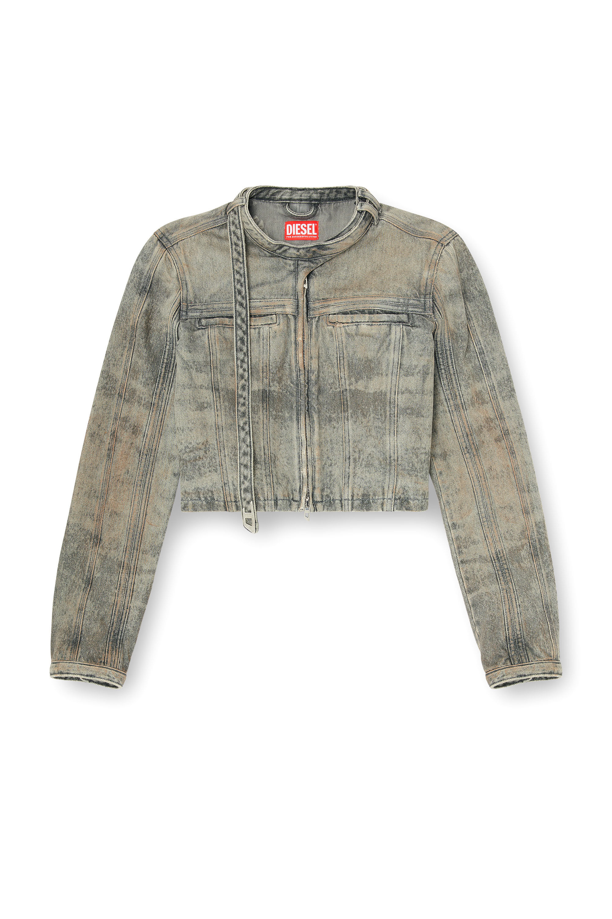 Diesel - DE-SAPHIX-FSI1, Woman's Cropped jacket in cotton-hemp satin denim in Grey - 2