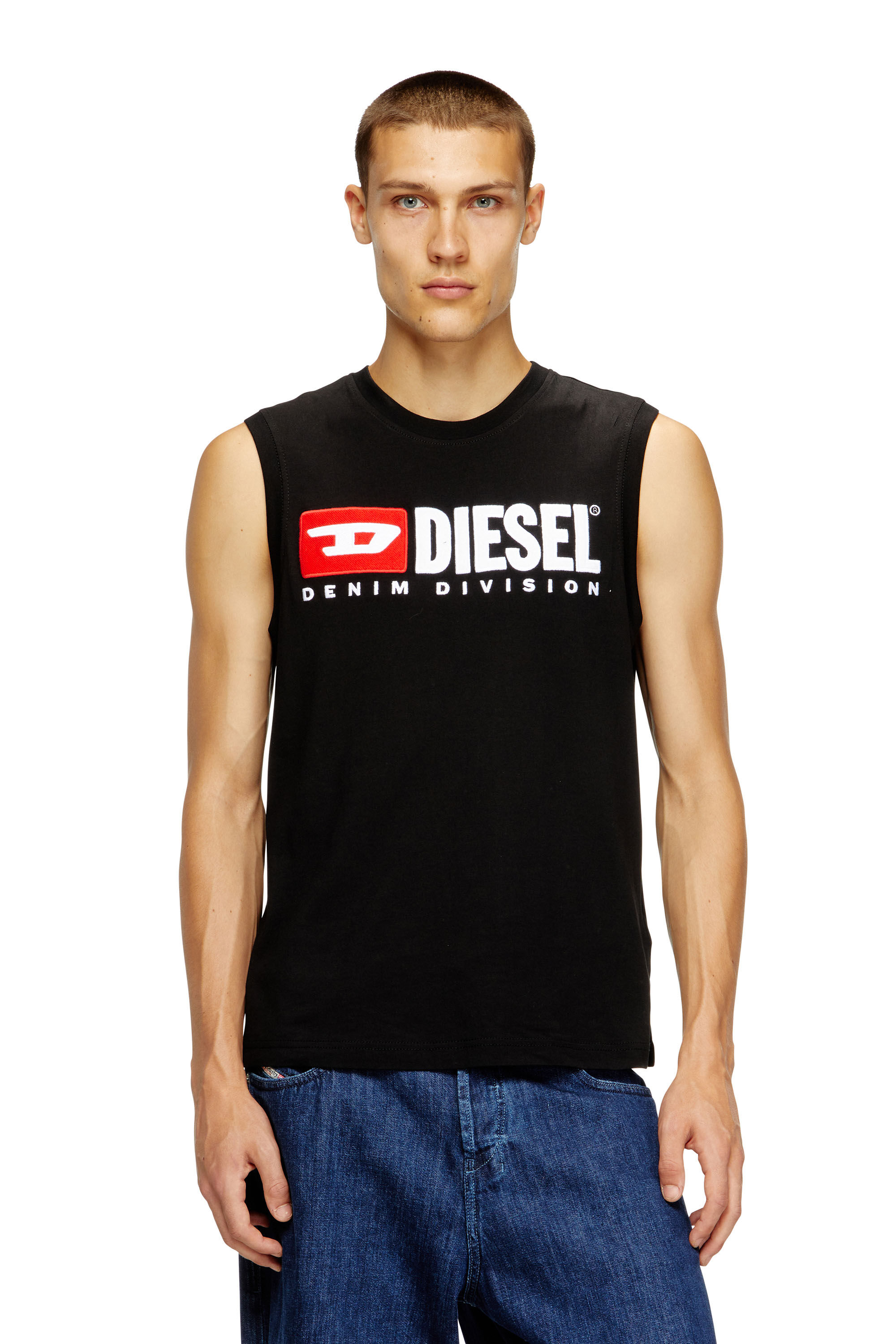 Men's Tank top with chest logo print | Black | Diesel