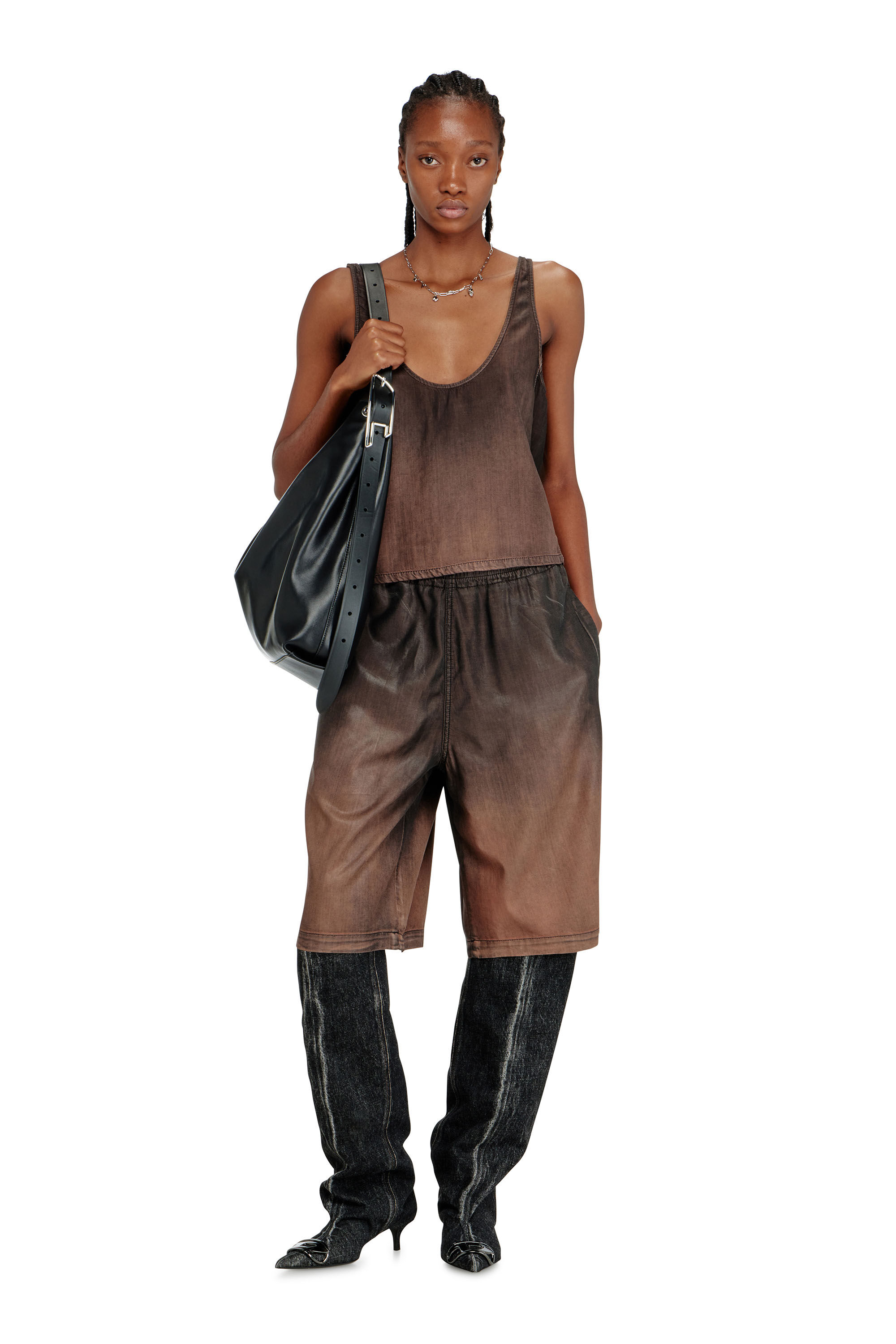Women's D-Line-Leather hobo bag | Black | Diesel {{Country}}