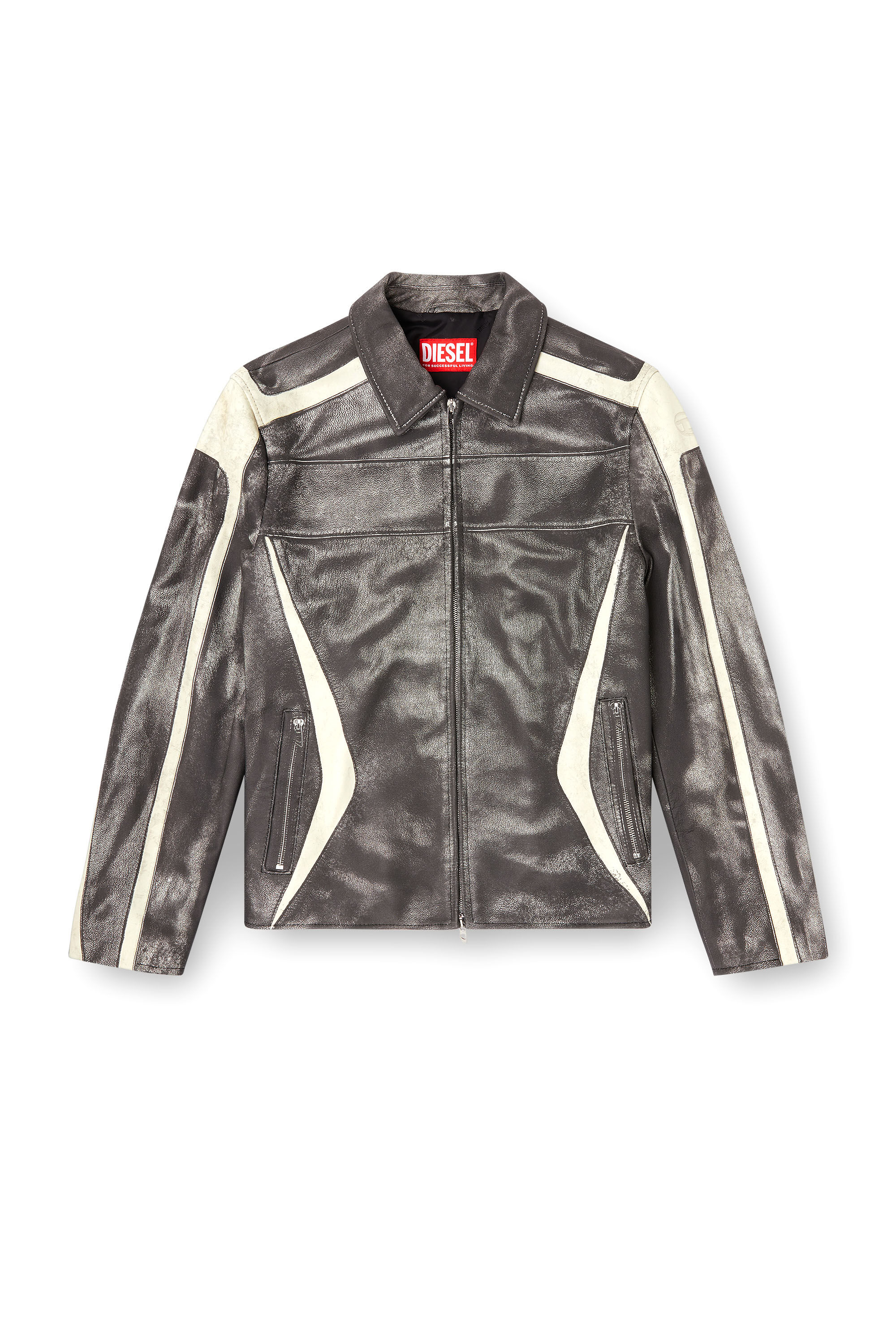 Men's Leather coach jacket with biker print | Multicolor | Diesel
