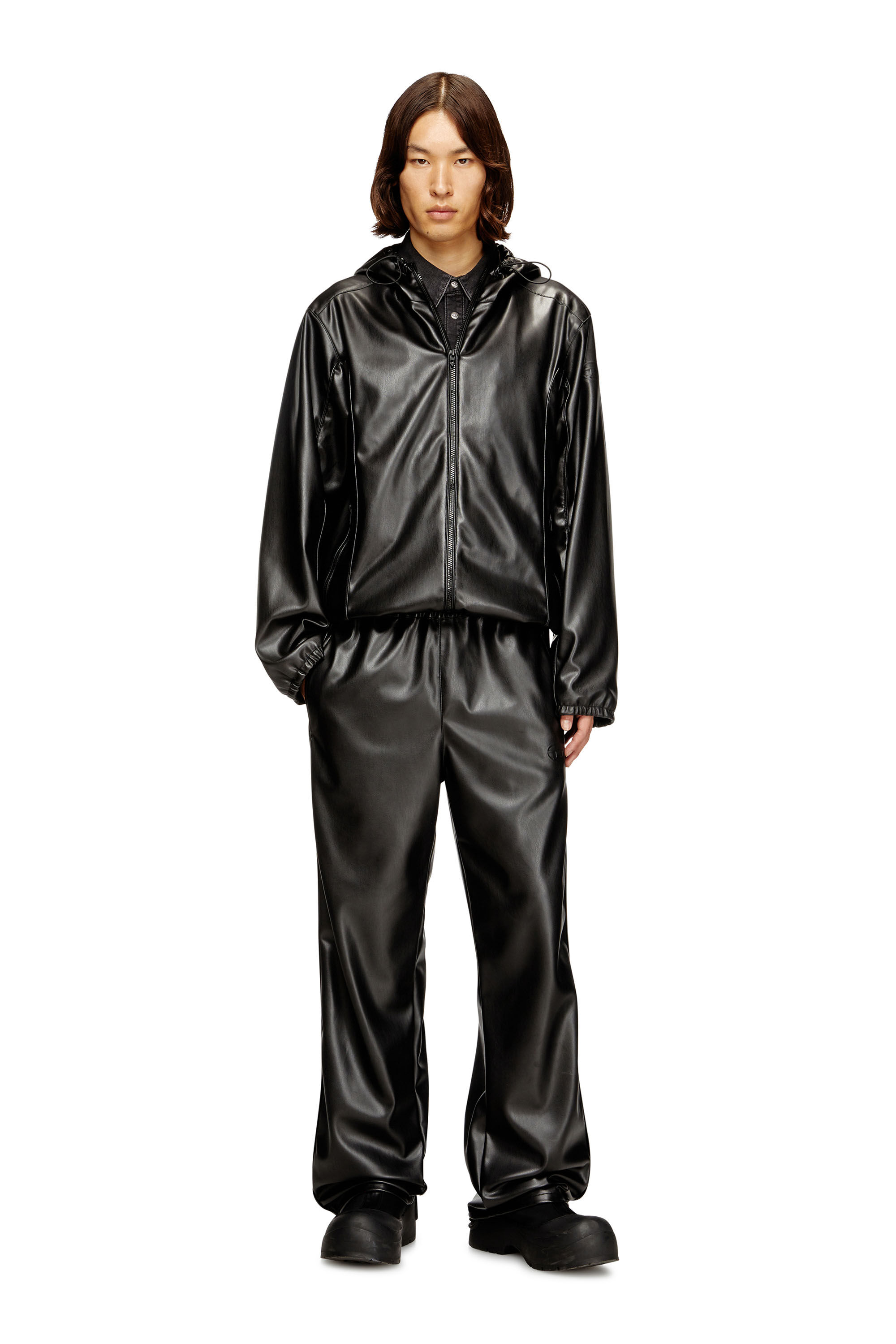 Men's Hooded windbreaker in coated fabric | Black | Diesel