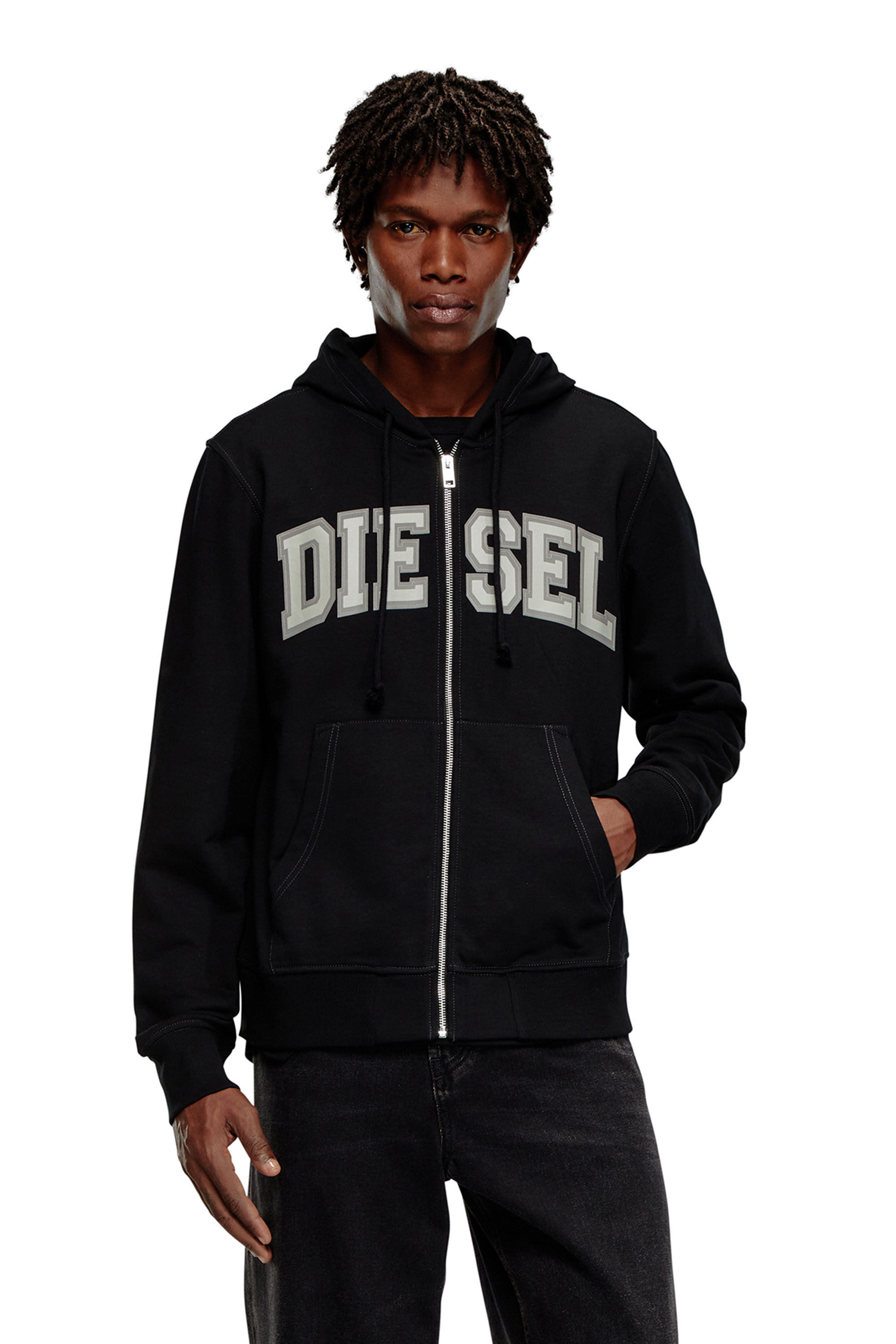 トップス DIESEL LAYERED OVERHOODIE sizeXS Men's Zip-up hoodie with collegiate graphics | Black | Diesel