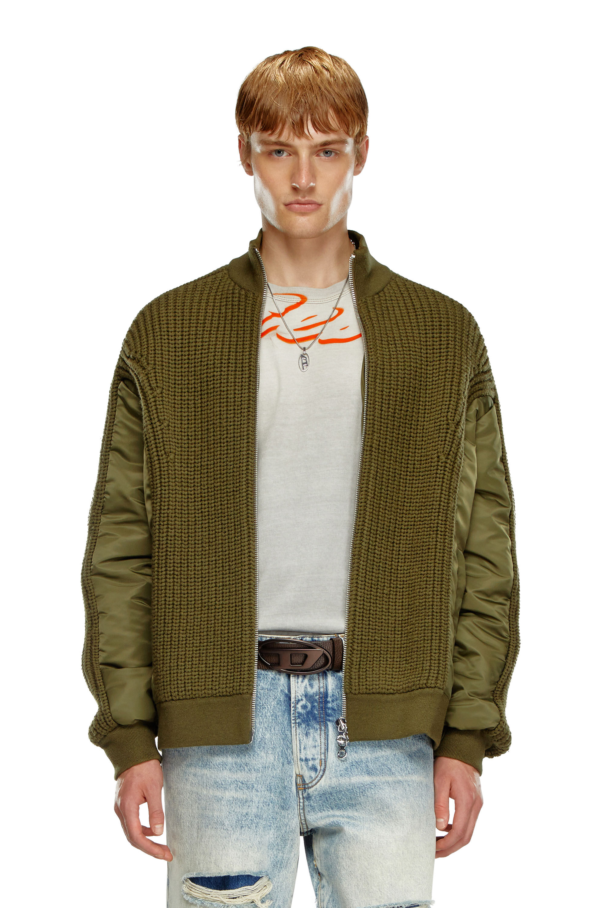 Men's Zip-up cardigan in wool and nylon | Green | Diesel