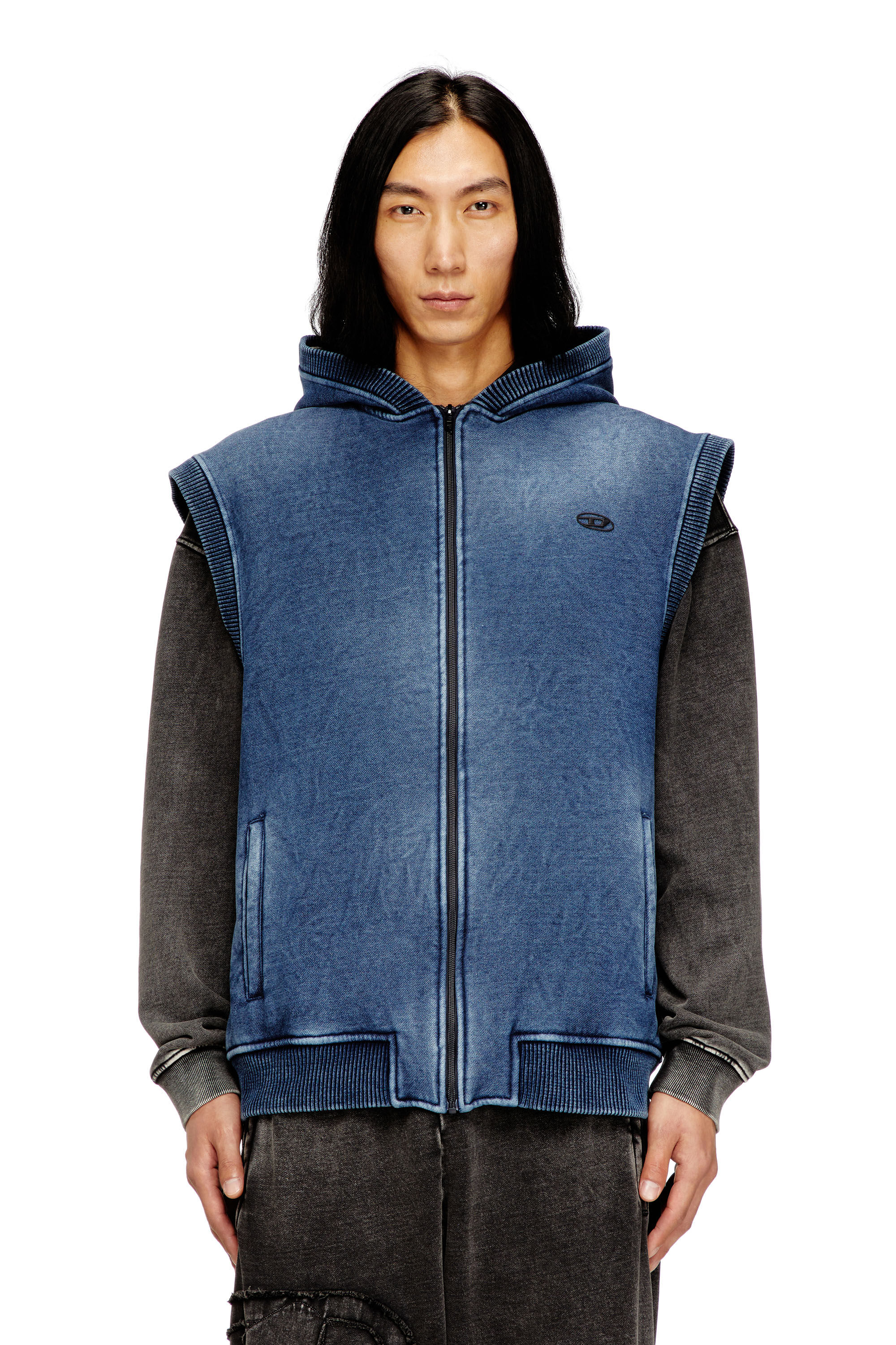 Men's Teddy-lined sleeveless zip-up hoodie | Blue | Diesel